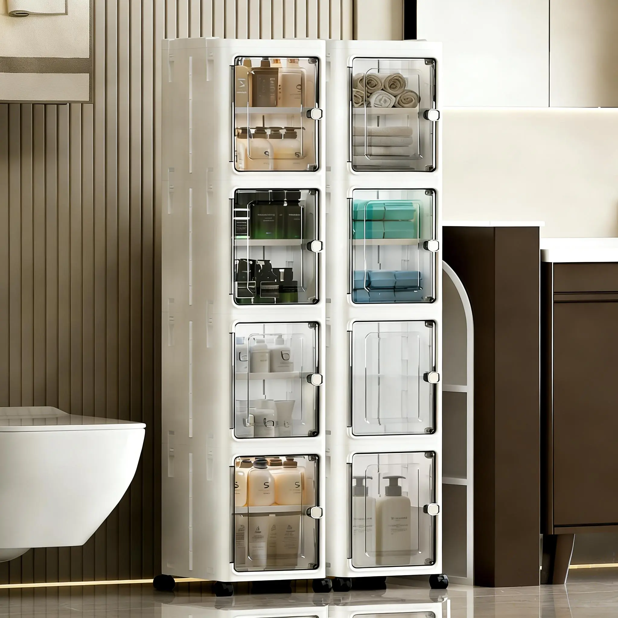 Nifogo 5-Layer Tall Narrow Plastic Storage Cabinet - Slim Design with Doors, Adjustable Shelves, Wheels, Stackable & Foldable for Small Spaces, Bathrooms | midyearsale, dealsforyou, dealsforyoudays, #SummerWins