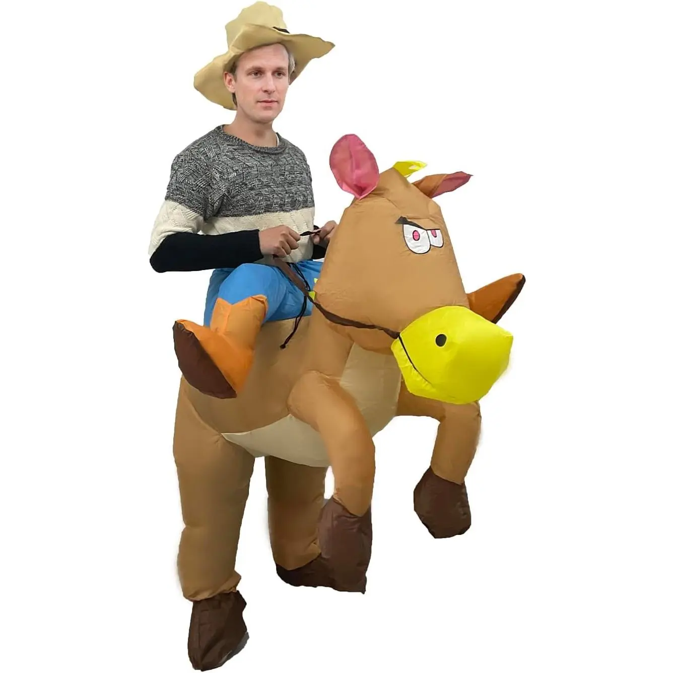 Inflatable Horse Riding Cowboy Costume, Adult Funny Cowboy Inflatable Costume, Funny Costume Adult Size, Suitable for Holiday, Birthday Party, Bachelor Party, Cosplay Party
