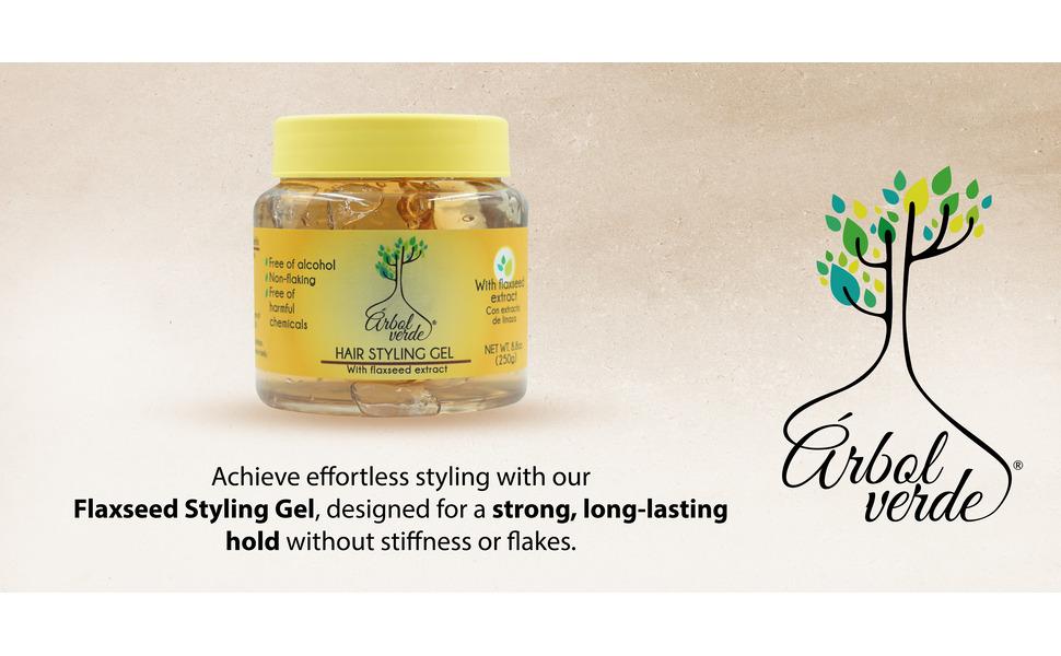 Flaxseed Hair Gel – Natural Hair Styling Gel with Rosemary – Alcohol-Free, Residue-Free – Strong Hold & Shine – 8.8 oz – Made in Mexico