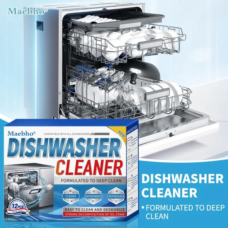 Dishwasher Cleaner Tablets and Deodorizer, Household Cleaner, Powerful Cleaning Tablets, 12-Pack High-Performance Deep Cleaning, Safe for Septic Systems, Removes Scale, Hard Water, Odors