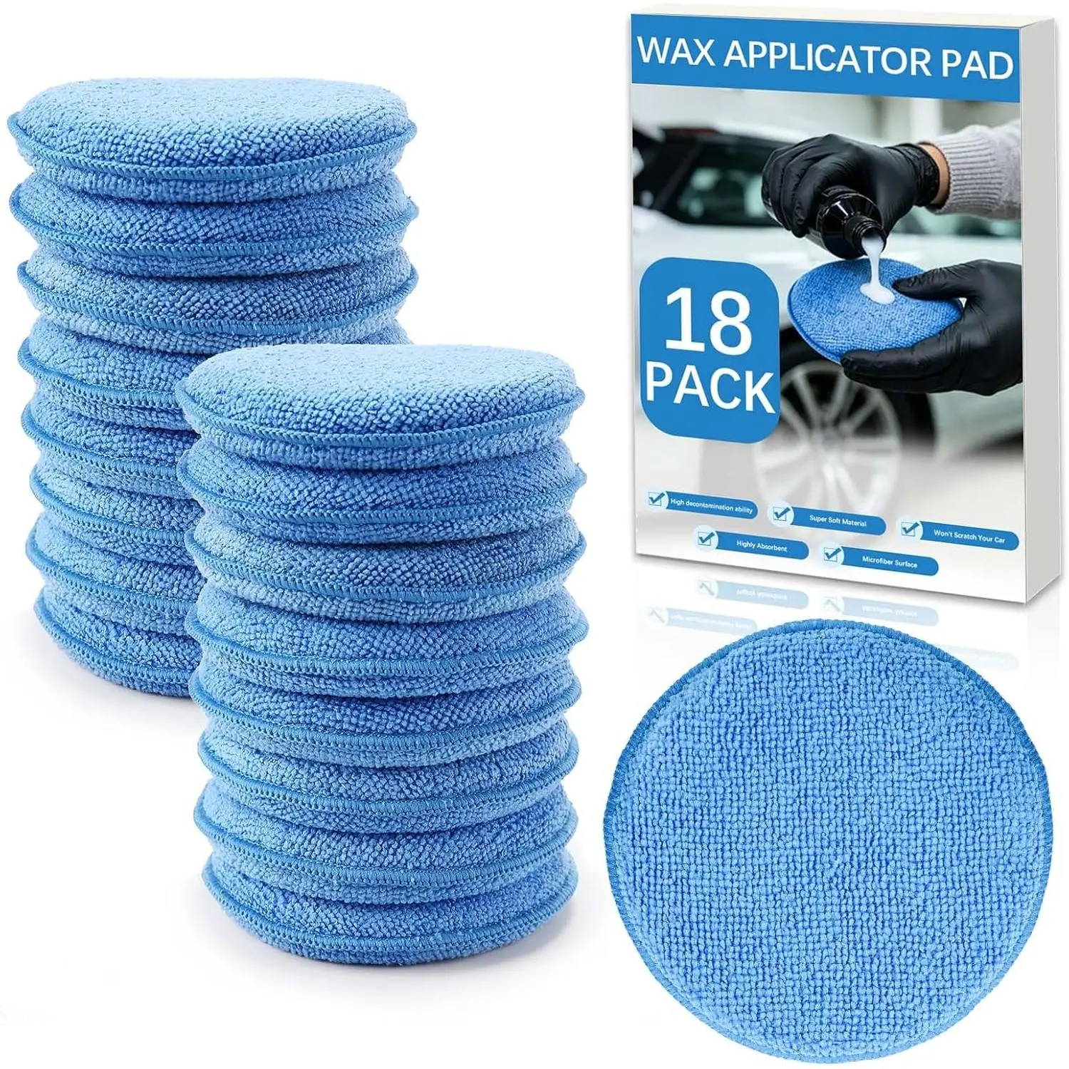 18 Pack  Wax Applicator Pad 5 Inch,  Microfiber Applicator Pad for  Buffing, Detail Polishing, Tire Shine Applicator, Cleaning and Fine Polishing