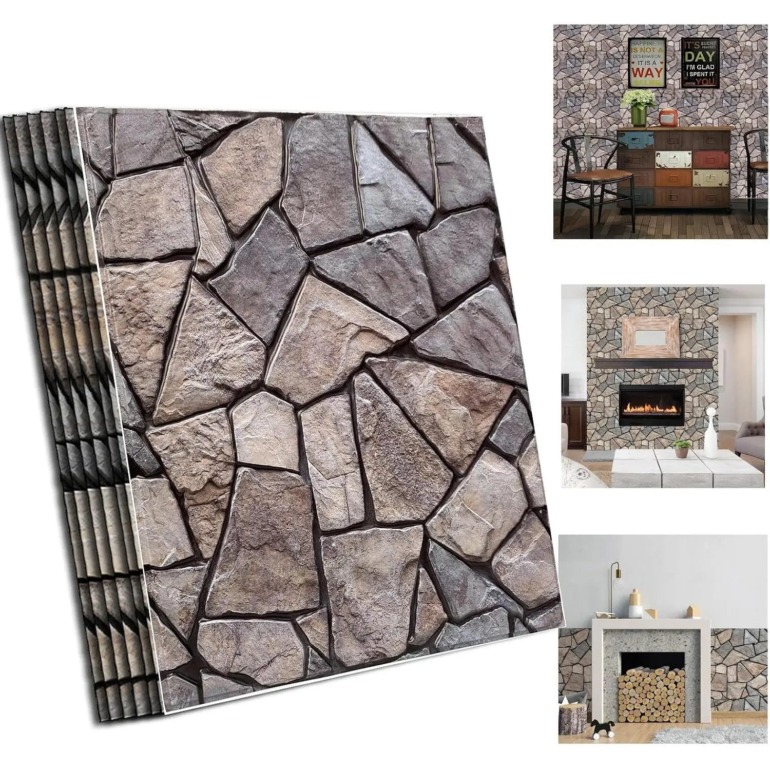 Self Adhesive Wall Panels,10 Pcs  Faux Brick Wall Panels -11.8"X11.8",PVC Tiles Backsplash DIY Brick Wallpaper Tile for Bedroom, Living Room, Kitchen, Fireplace