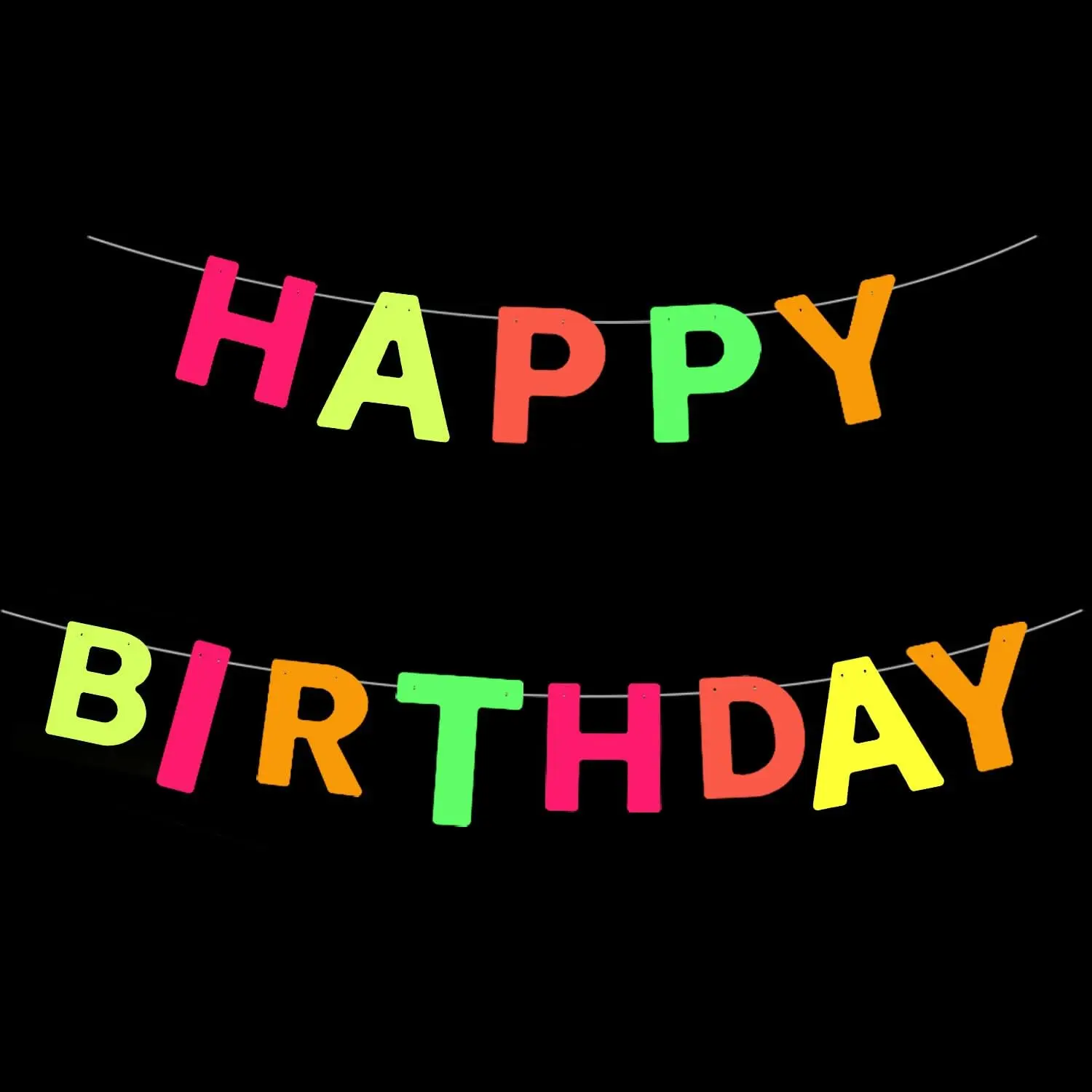 UV Neon Happy Birthday Banner Glow in the Dark Glow Party Supplies Decorations Glow in the Dark Blacklight Reactive Fluorescent Neon Party Supplies Birthday Black Light Party (Happy Birthday Banner)
