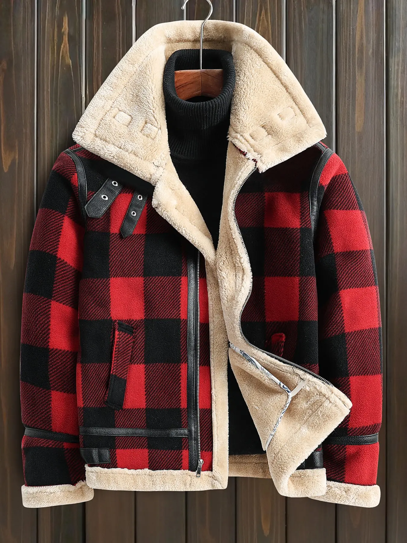 Men's Flannel Hooded Jacket, Windproof Thick Warm Coat, Plaid Shirt Style, Fleece Lining, Zipper Hood, Pockets, Fall Winter Wear