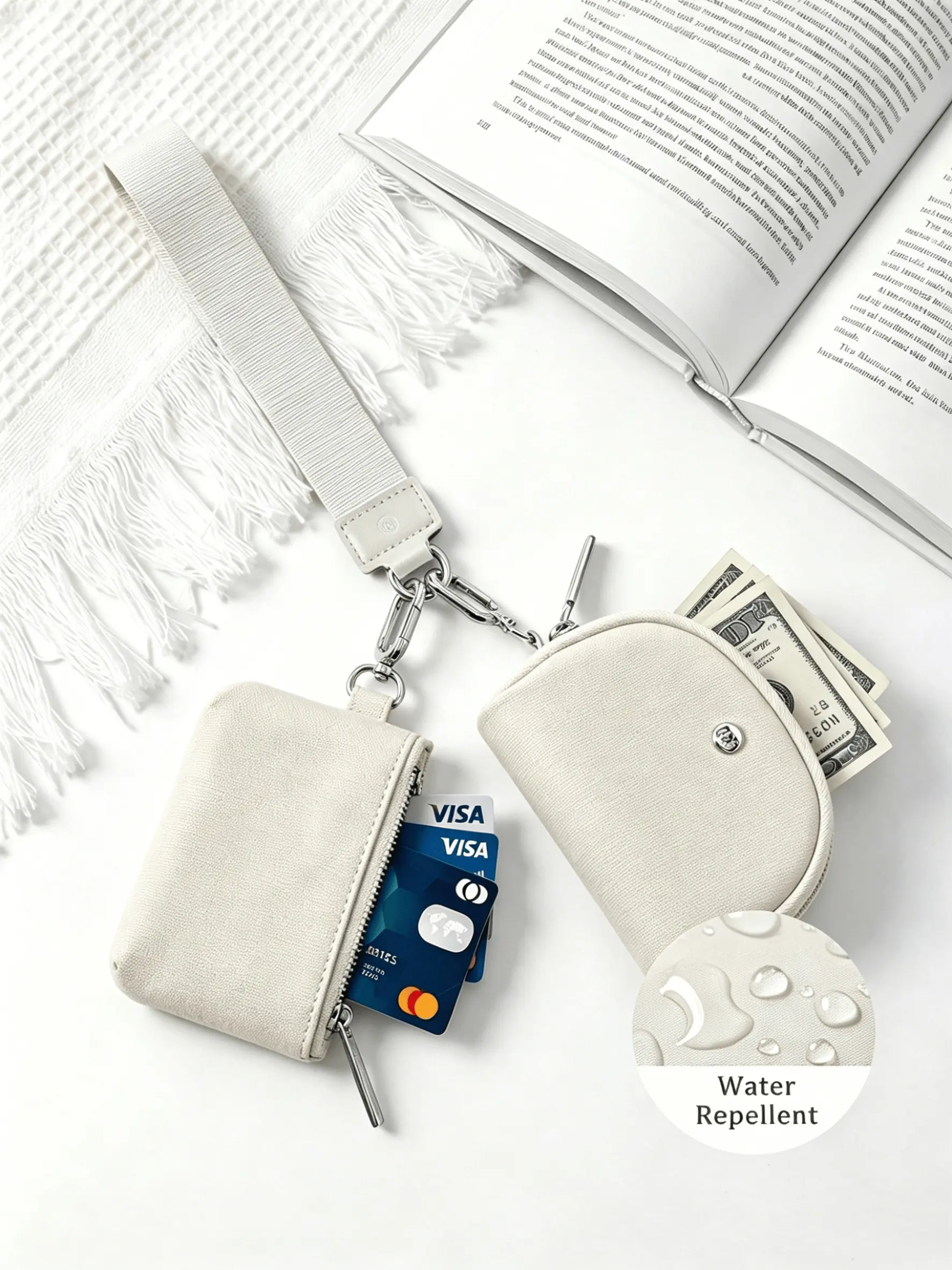 1pc Mini Zip Around Wristlet Wallet, Wallets Women, Dual Pouch Portable Coin Purse, Detachable Keychain, Ideal Travel Gift, Casual Style
