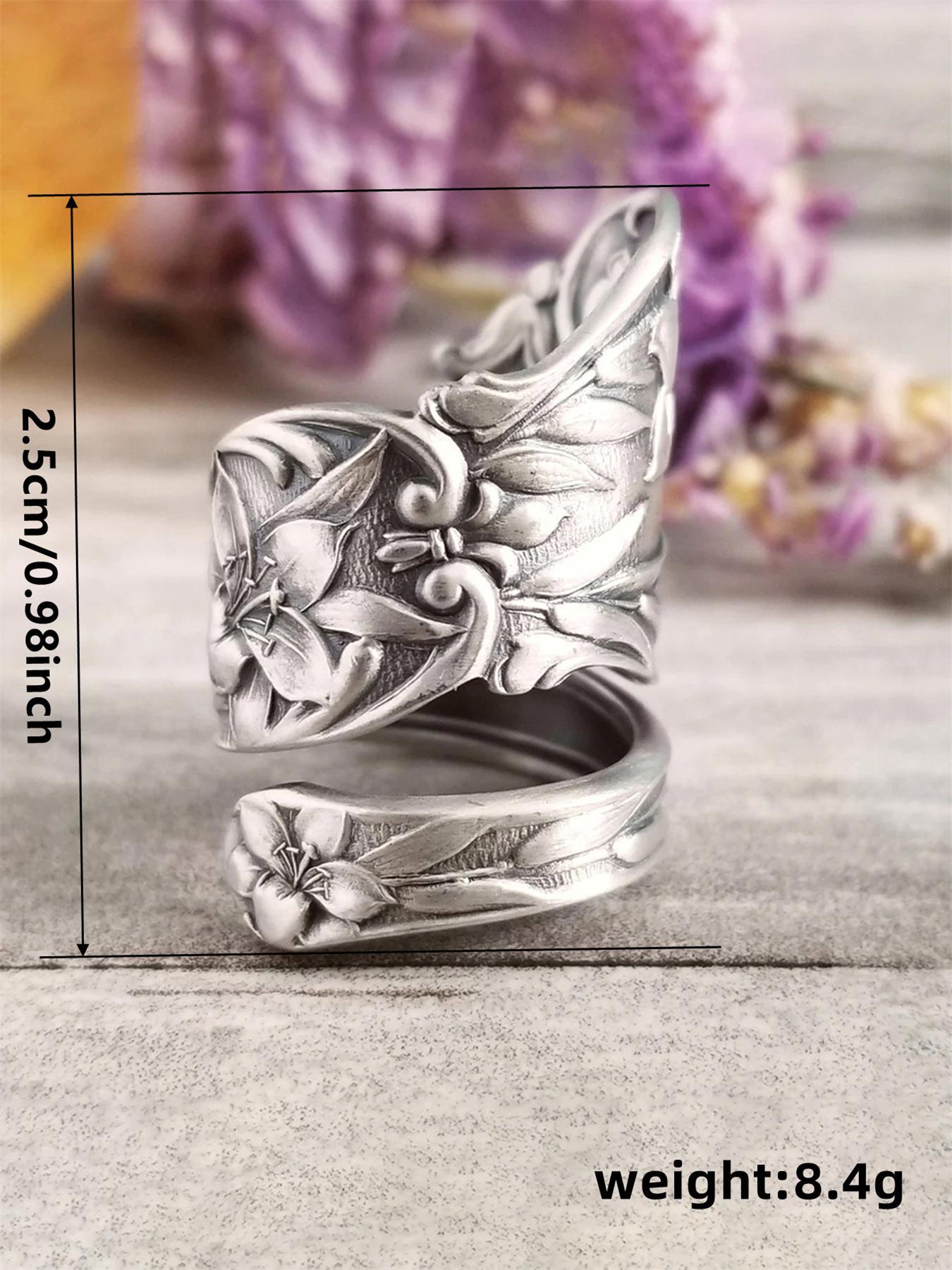 Mother's Day Gift Flower Engraved Copper Ring, Vintage Spoon Ring, Fashion Jewelry for Party, Daily Clothing Decor, Trendy All-match & Exquisite Wedding Party Jewelry Gift