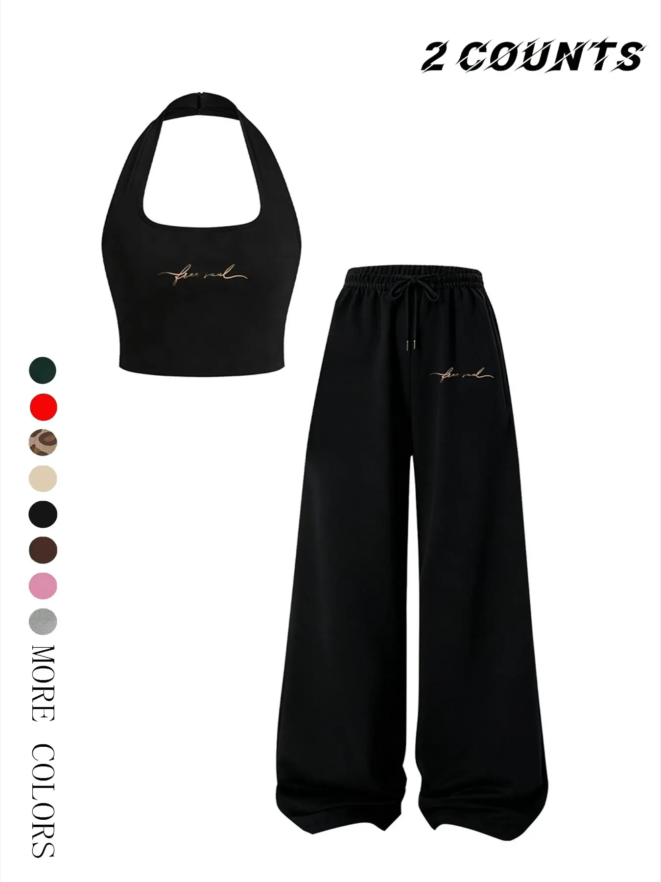 Y2K Style Crop Top & Loose Fit Pants Set, Geometric Letter Pattern, Ideal for Gym, Cycling, Running, Home, Yoga, Summer Fashion
