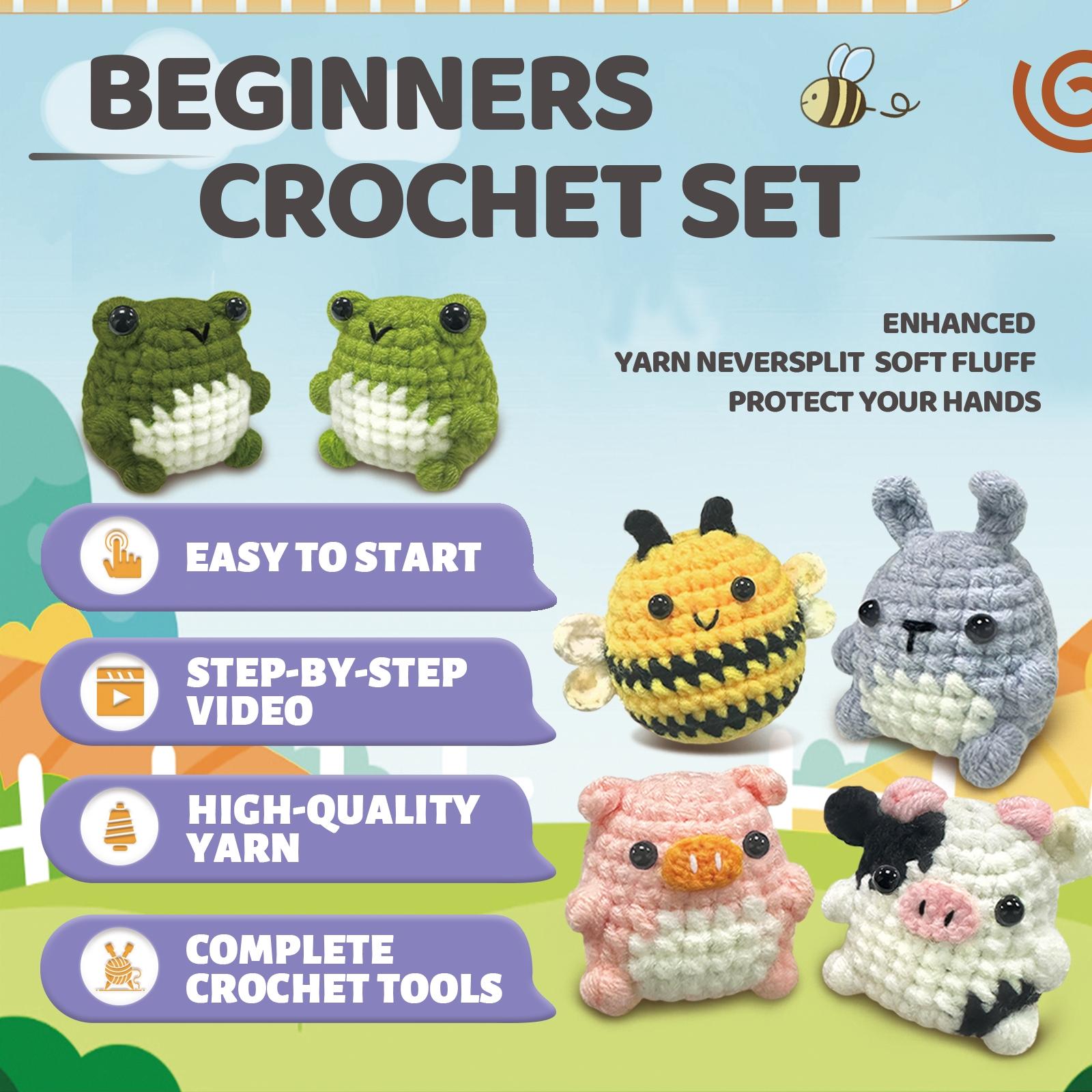 Animal Crochet Kit for Beginners, Amigurumi Crochet, 6 Counts/set Cute Crochet Kit with Crochet Hooks & Animal Crocheting Knitting Set with Step-by-step Video Tutorials