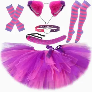 Girls Tulle Tutu Skirt Hot Pink Purple Striped Cheshire Cat Costume Kids Toddler Halloween Carnival Party Tutus Dress Up Outfit