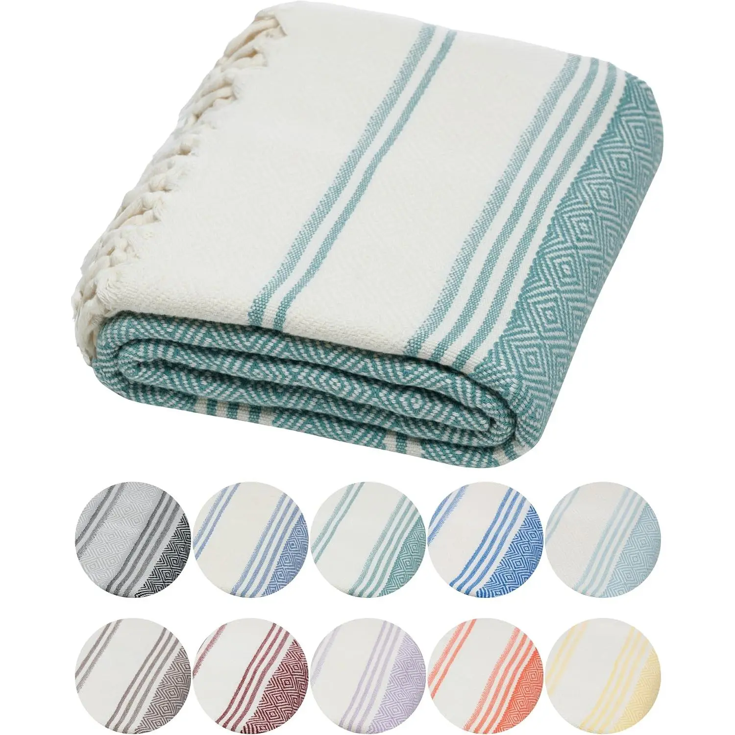 Sage Green Sustainably Grown Organic Cotton Diamond Weave Turkish Peshtemal Towel - 100% Oeko-TEX Certified, Ultra-Soft, Quick-Dry, Lightweight, Compact, Oversized, Prewashed, 71"x36", Eco-Friendly, Machine Washable Dog & Cat Bathing Grooming Towel
