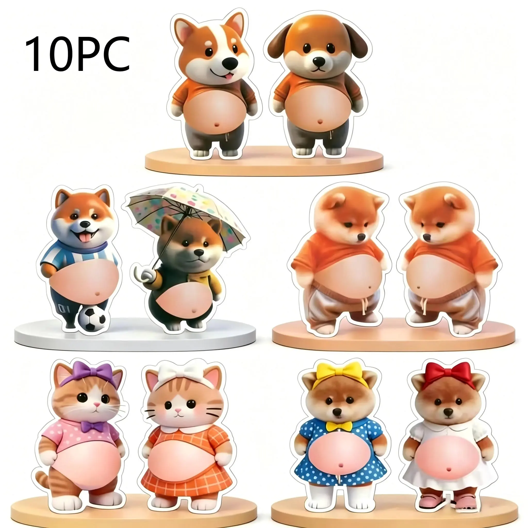 10 Pcs Big-Belly Puppy Squishy Stickers, Squeezable Cartoon Animal Decals, Waterproof Stress-Relief Fidget Decor for Laptops, Phones, DIY Scrapbooking & Stamping Toys & Hobbies