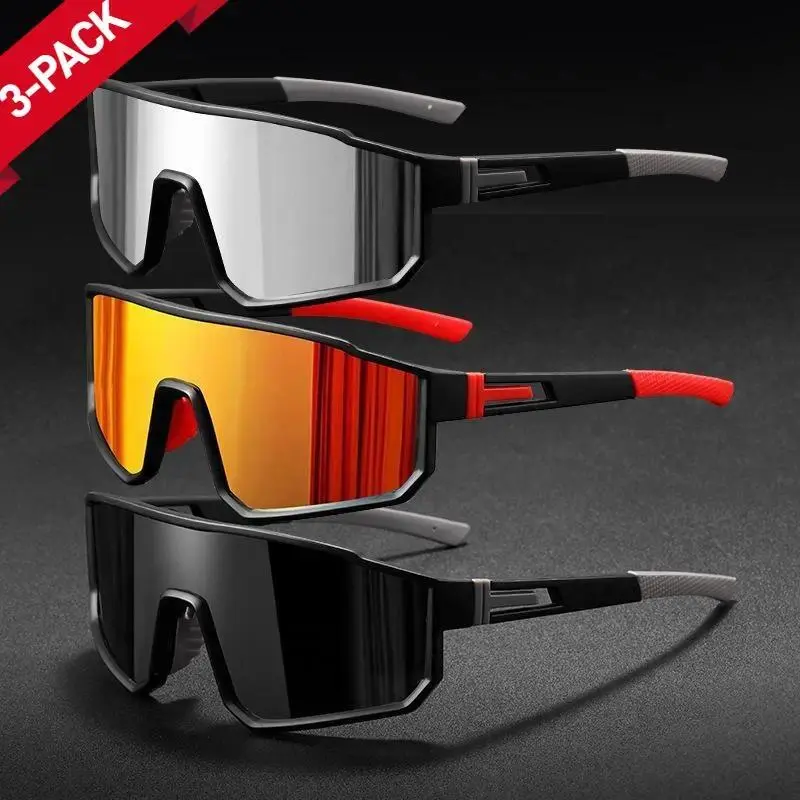3-Pack Polarized Biking Sunglasses for Men - Bike Gear, Cycling Accessories, Outdoor Sports Equipment, Lightweight Wraparound Polycarbonate Sports Eyewear, UV400 Protection for Cycling, Driving, Durable, Sturdy, Adults, 31G