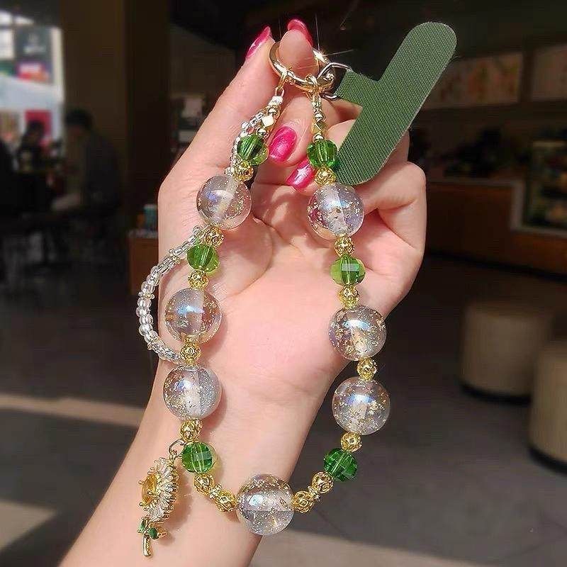 Fashionable and Luxurious Butterfly High-Grade Gold Foil Bead Phone Case with Short Chain, Phone Strap, Keychain, and Bag Pendant