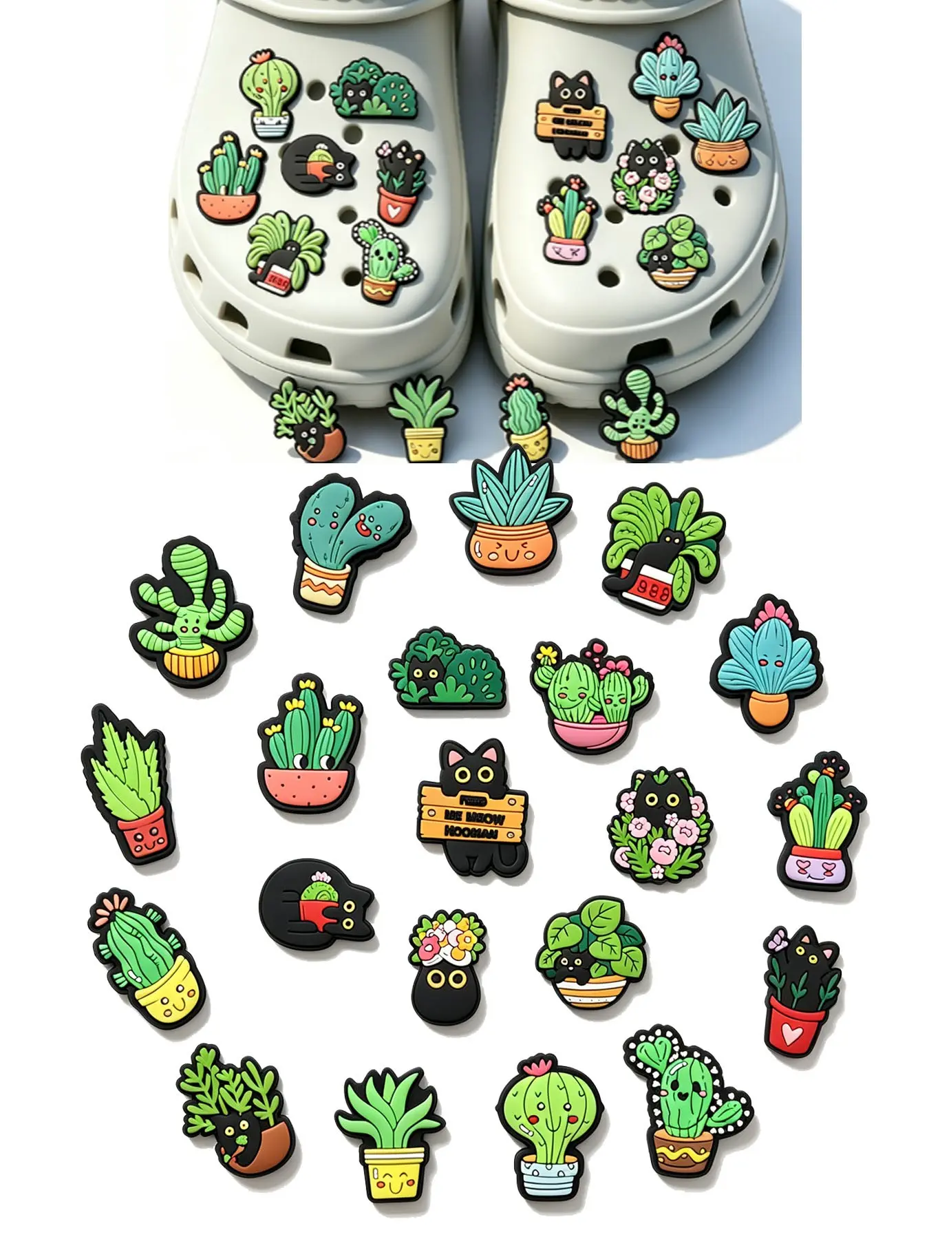 Garden Plant Cat Shoe Decor, Cartoon Button Front, Casual Style, Party Gift for Men Women Pet Lovers, Hole Shoes Accessory