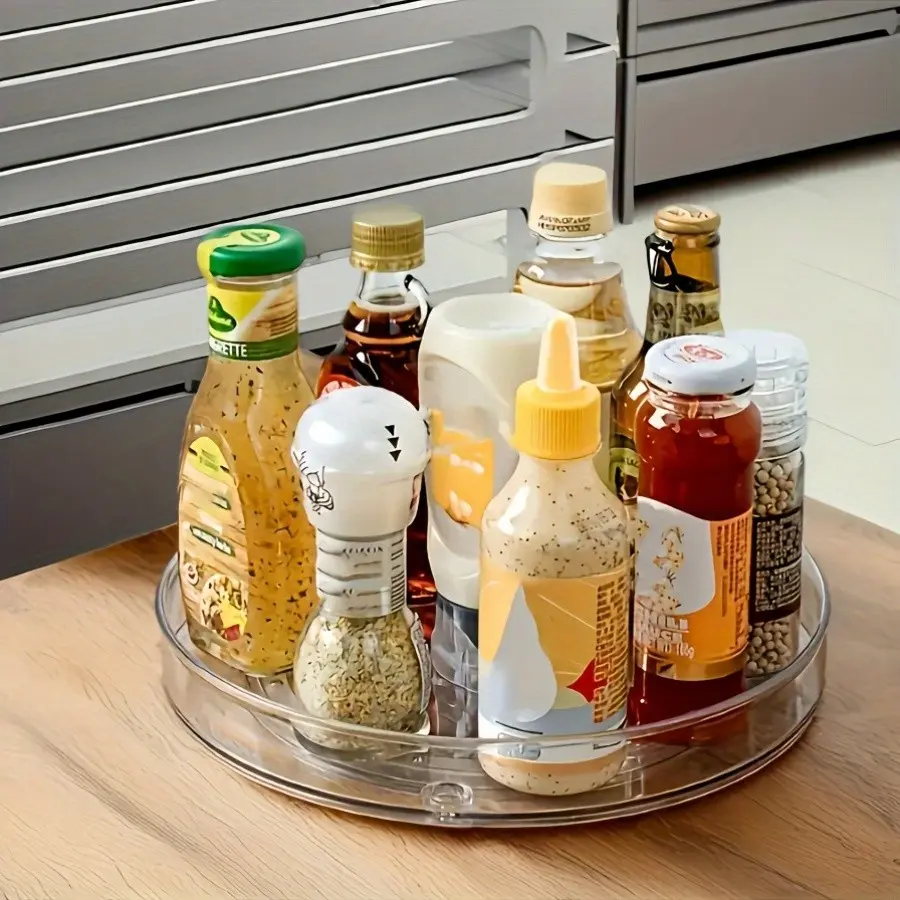 Transparent Plastic Rotating Storage Basket, Multi-Functional Organizer for Bathroom, Kitchen, Spice Rack, Cosmetics, Refrigerator, Cabinet