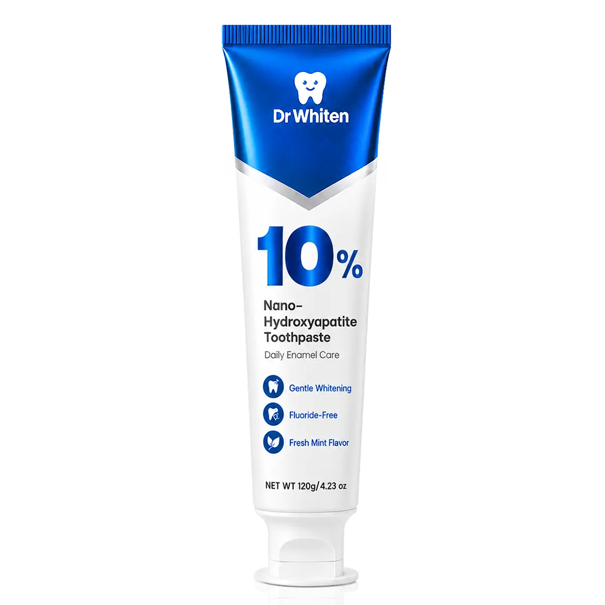 DrWhiten 10% Nano Hydroxyapatite Toothpaste, Fluoride Free Gentle Whitening, Daily Enamel Care for Sensitive Teeth, Fresh Mint Breath, 4.23 oz