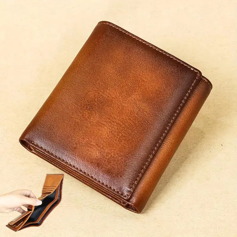Men's Trifold Leather RFID Wallet - Premium Genuine Cowhide & Calfskin, RFID Shielded, 2 ID Windows, Photo Slot, Large Capacity Vintage Buckle-Closure Fashion Accessory, Ideal Father's Day Gift, Leather Rfid Wallets, Rfid Shielded Wallet
