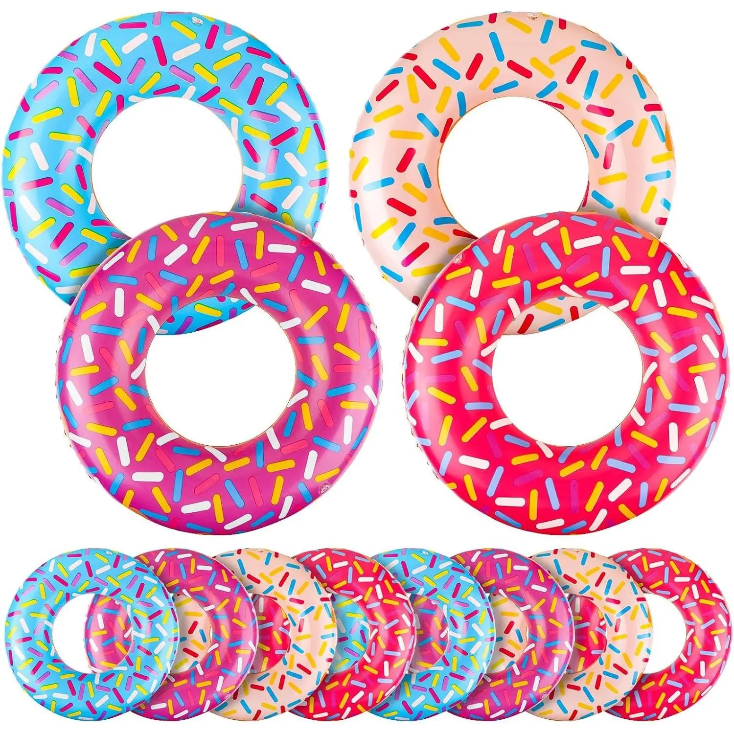12 Pcs Inflatable Donut Pool Floats, 4 Styles Assorted Circle Tube Candy Balloons, Birthday Party Pool Decorations Props Favors for Swimming Pool(Gift)