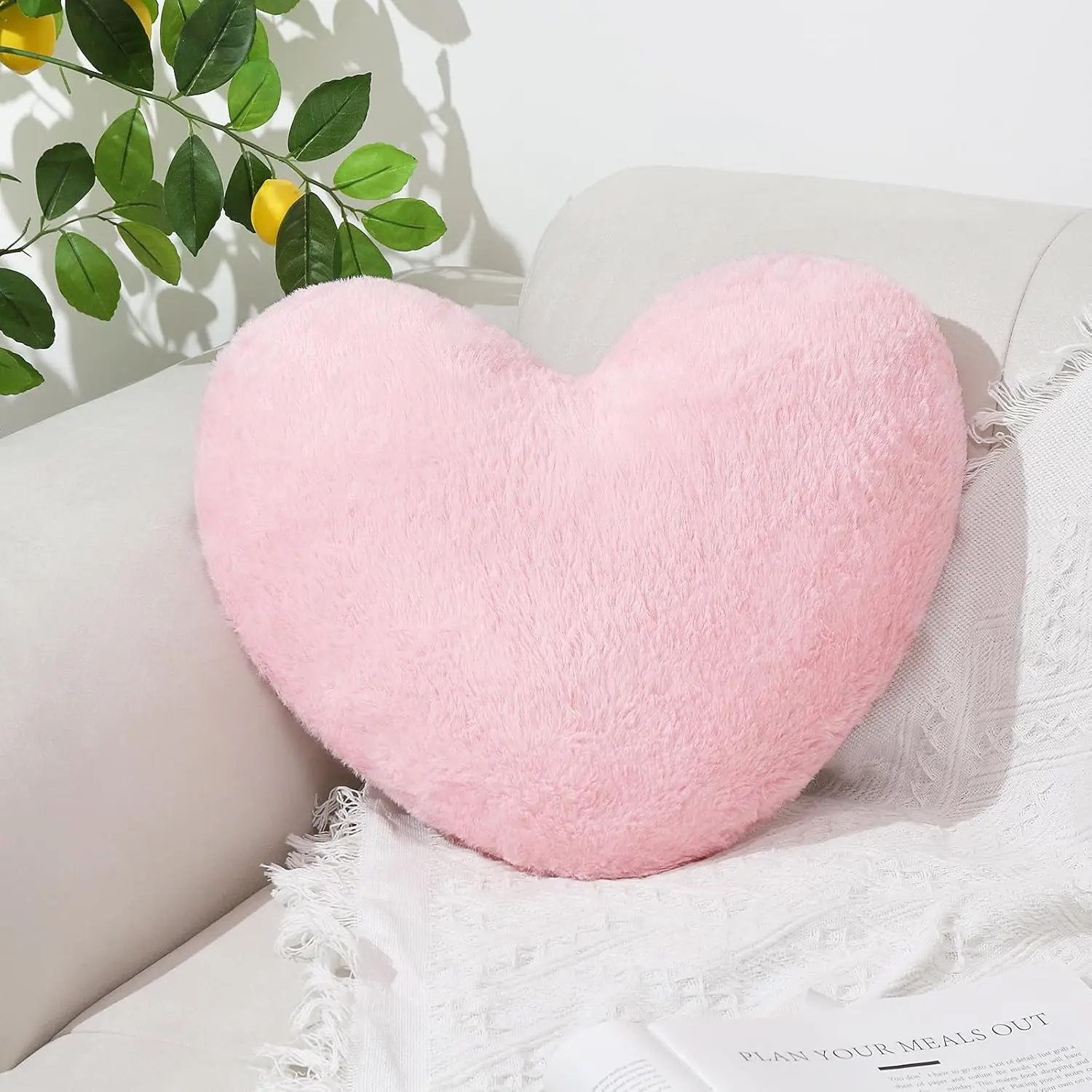 Heart Pillow,Pink Heart Shaped Pillow,Soft Faux Rabbit Fur Love Pillow,12.9"x9.8" Heart Pillows,Heart Plush Throw Pillows Cushion for Girls Women Valentine's Day Gift