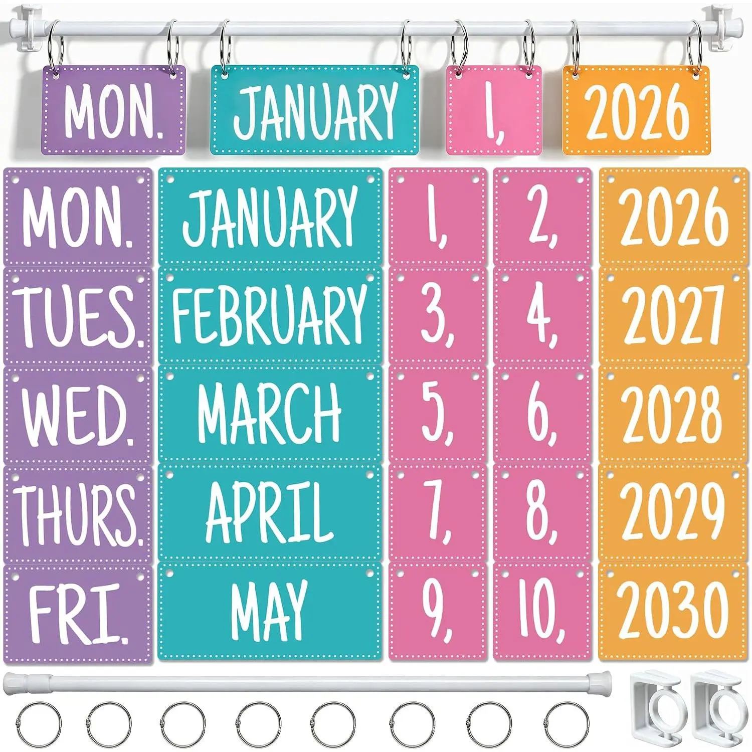 Colorful Flip Calendar Bulletin Board Rainbow Flip Calendar for Classroom Decoration with  Adjustable Holder and 2026 to 2030  Date Cards for  to School  Decor Teacher Supplies