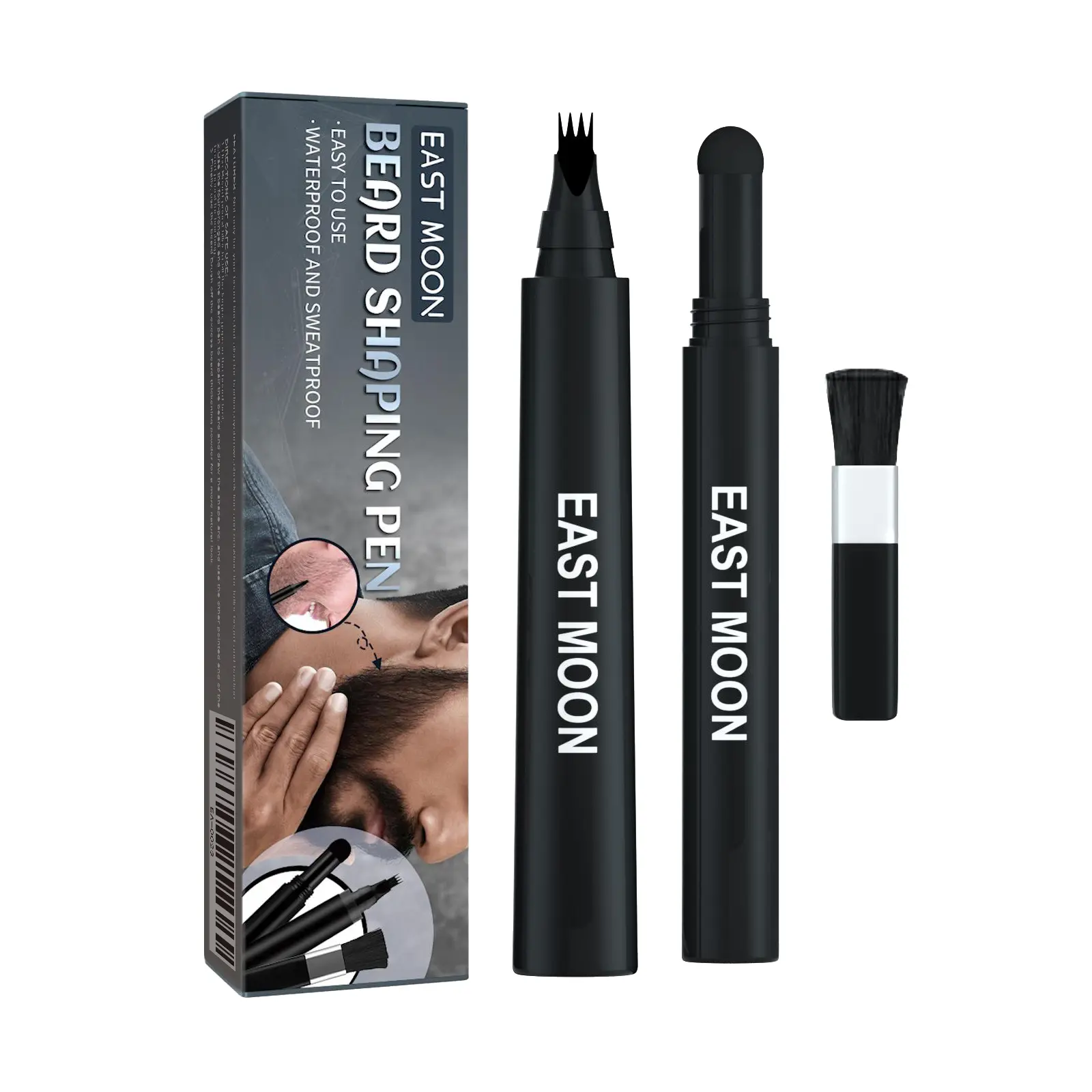 East Moon 3-in-1 Beard Shaping Pen Kit, Beard Filler Pen with Brush, Waterproof Sweatproof Beard Pencil for Men, Fill Patchy Beard, Natural Long Lasting Beard Grooming Tool