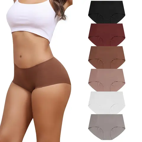 LEVAO Women's 6 Pack-Multicolor Seamless Panties for Women - Minimalist Mid-Waist, No-Show, Breathable, Full Coverage Underwear with Cotton Lining, Lightweight Stretchy, 3D Hip Wrap Fit, Bikini-Line Below, Thanksgiving Essential