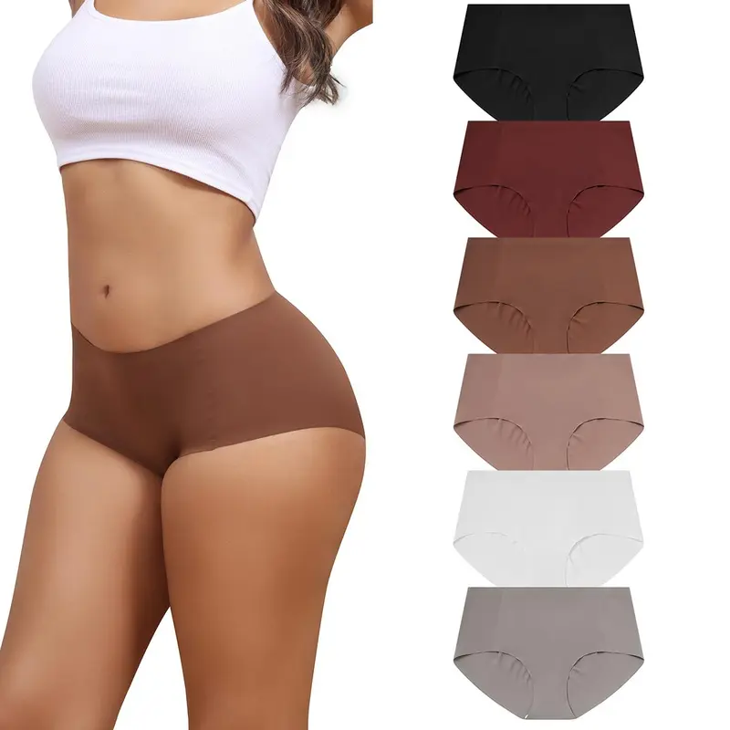 LEVAO Women's 6 Pack-Multicolor Seamless Panties for Women - Minimalist Mid-Waist, No-Show, Breathable, Full Coverage Underwear with Cotton Lining, Lightweight Stretchy, 3D Hip Wrap Fit, Bikini-Line Below, Thanksgiving Essential