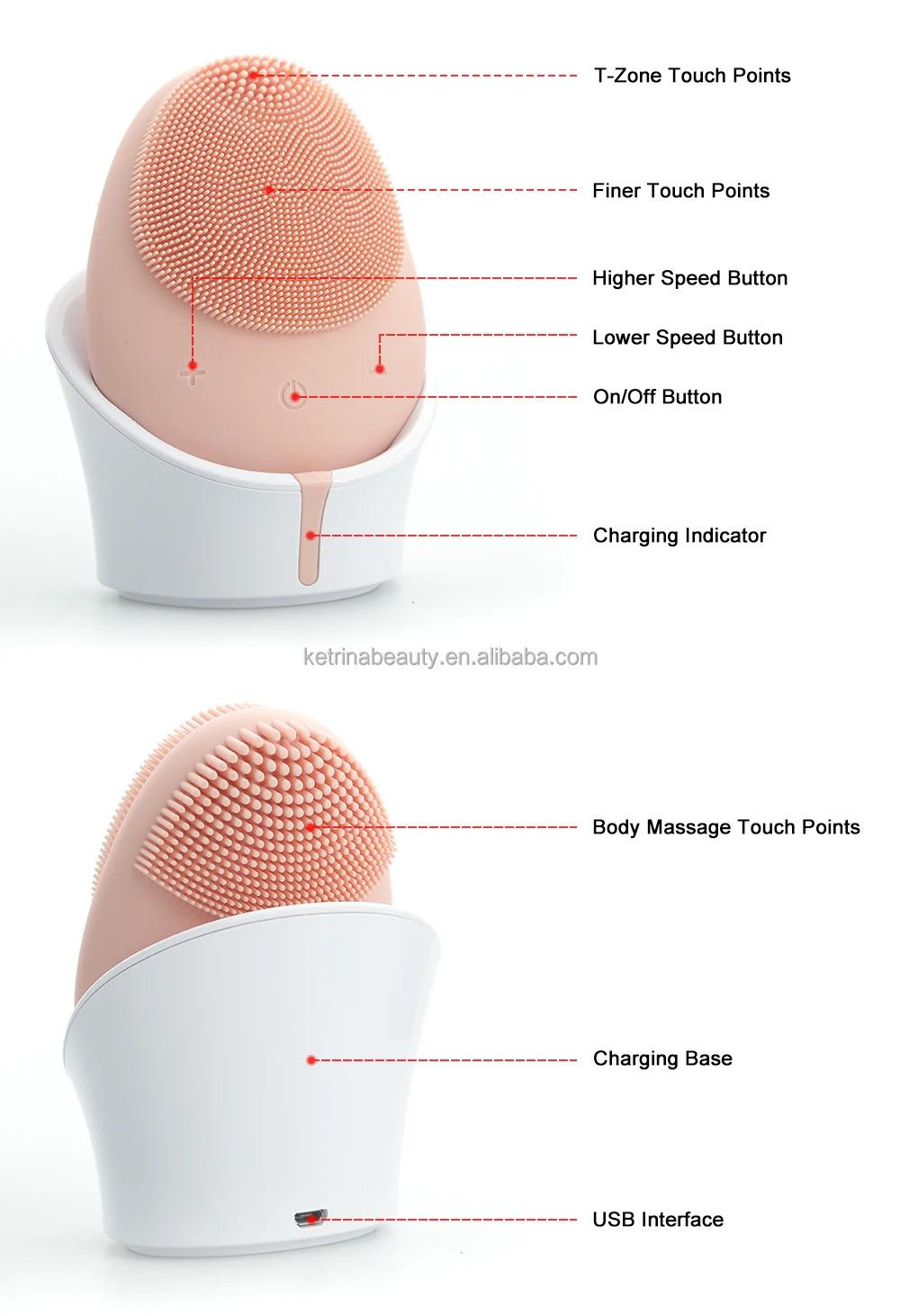 IPX6 Waterproof Face Exfoli Cleaning Sonic Pink Pore Cleaner Wash Face Multi-function Silicone Facial Cleansing Brush