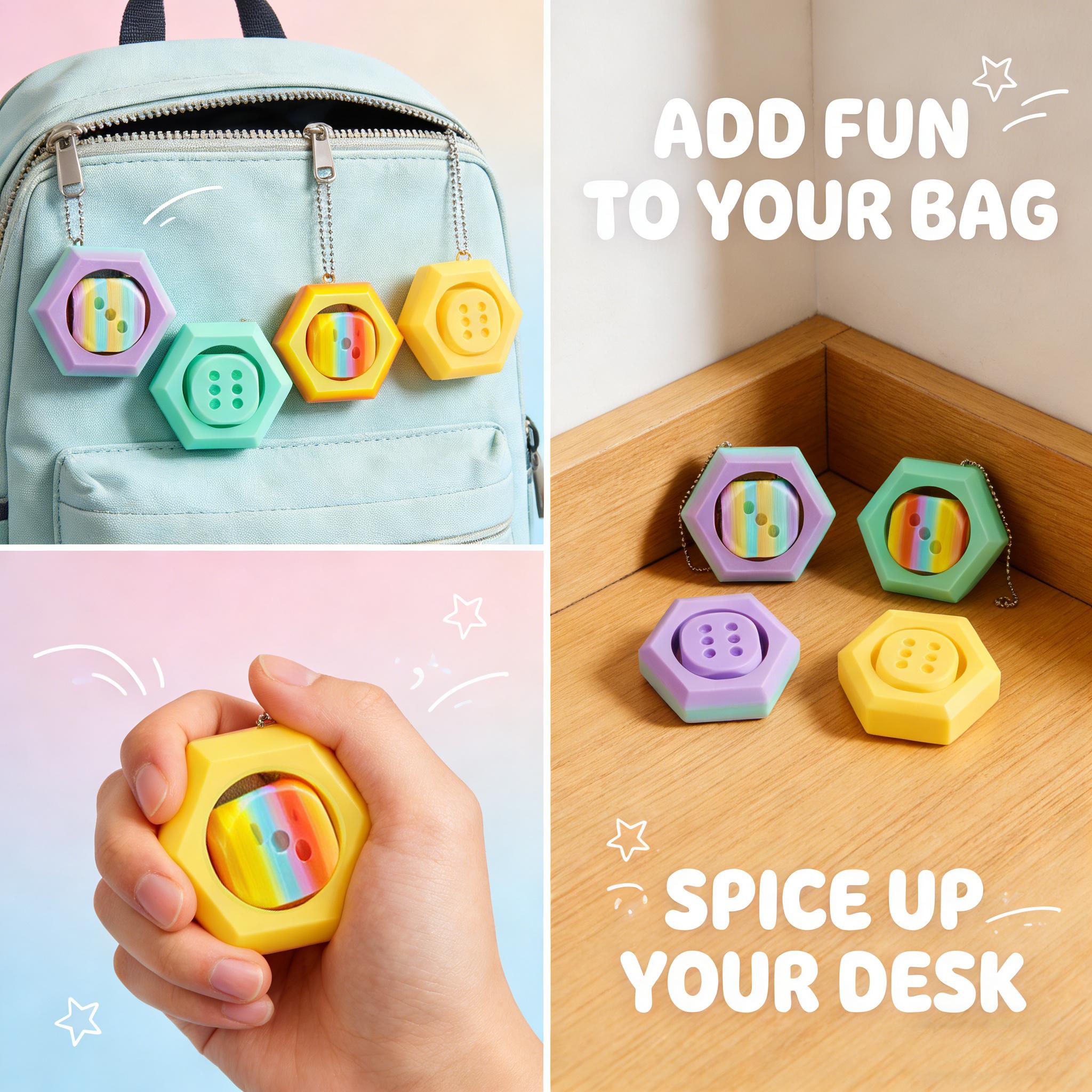 3D Printed Fidget Dice Keychain Hexagon Spiral Stress Relief Sensory Toy for Adults Kids Teens Portable Fashion Accessory Auditory Tactile Sensory Relief for Adults Teens Kids Office ADHD Focus Gift Contactless Magic Tap-to-Pay Wand Stress-relieving  Pop