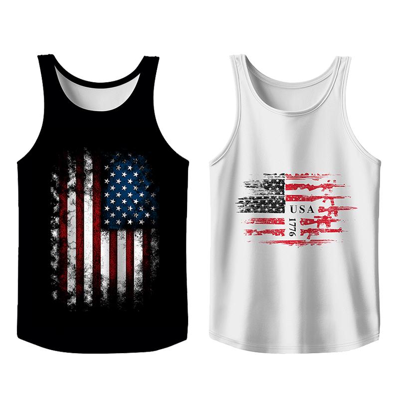 Stylish 2 Pack USA Flag Print Tank Top, Summer Men Clothes Slim Fit Apparel, Trendy T-shirts Big and Tall Gym Workout Running Tee, Comfy Casual Sleeveless