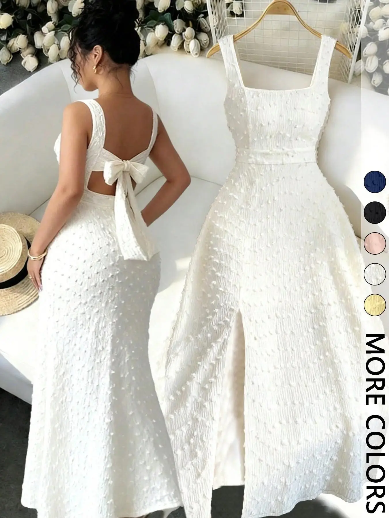 Women's Sleeveless Square Neck Side Slit Long Dress, Plain Casual Style, Essential for Weddings & Parties, Perfect for Special Occasions, Sleeveless Dresses