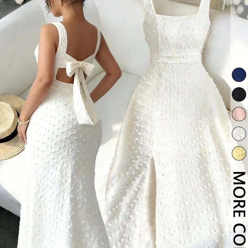 Women's Sleeveless Square Neck Side Slit Long Dress, Plain Casual Style, Essential for Weddings & Parties, Perfect for Special Occasions, Sleeveless Dresses