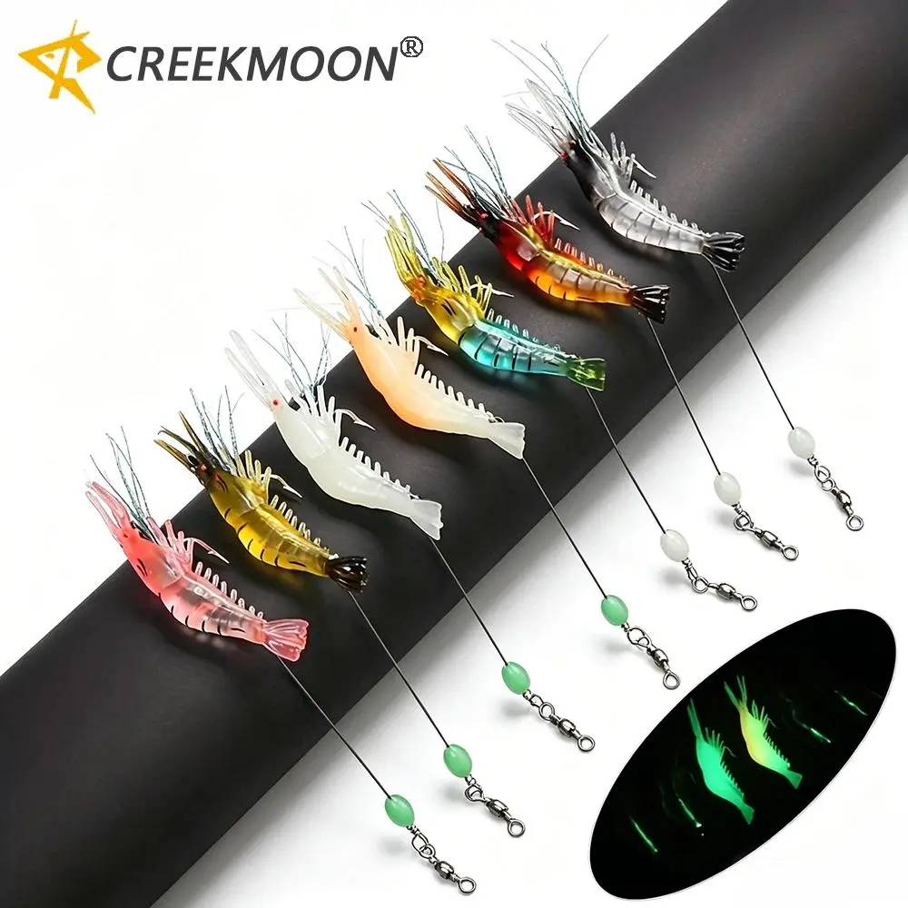 7pcs/lot 9cm/5g Luminous Shrimp Silicon Soft Artificial Bait with Hooks Swivels Anzois Para Pesca Sabiki Rigs Fishing Tackle