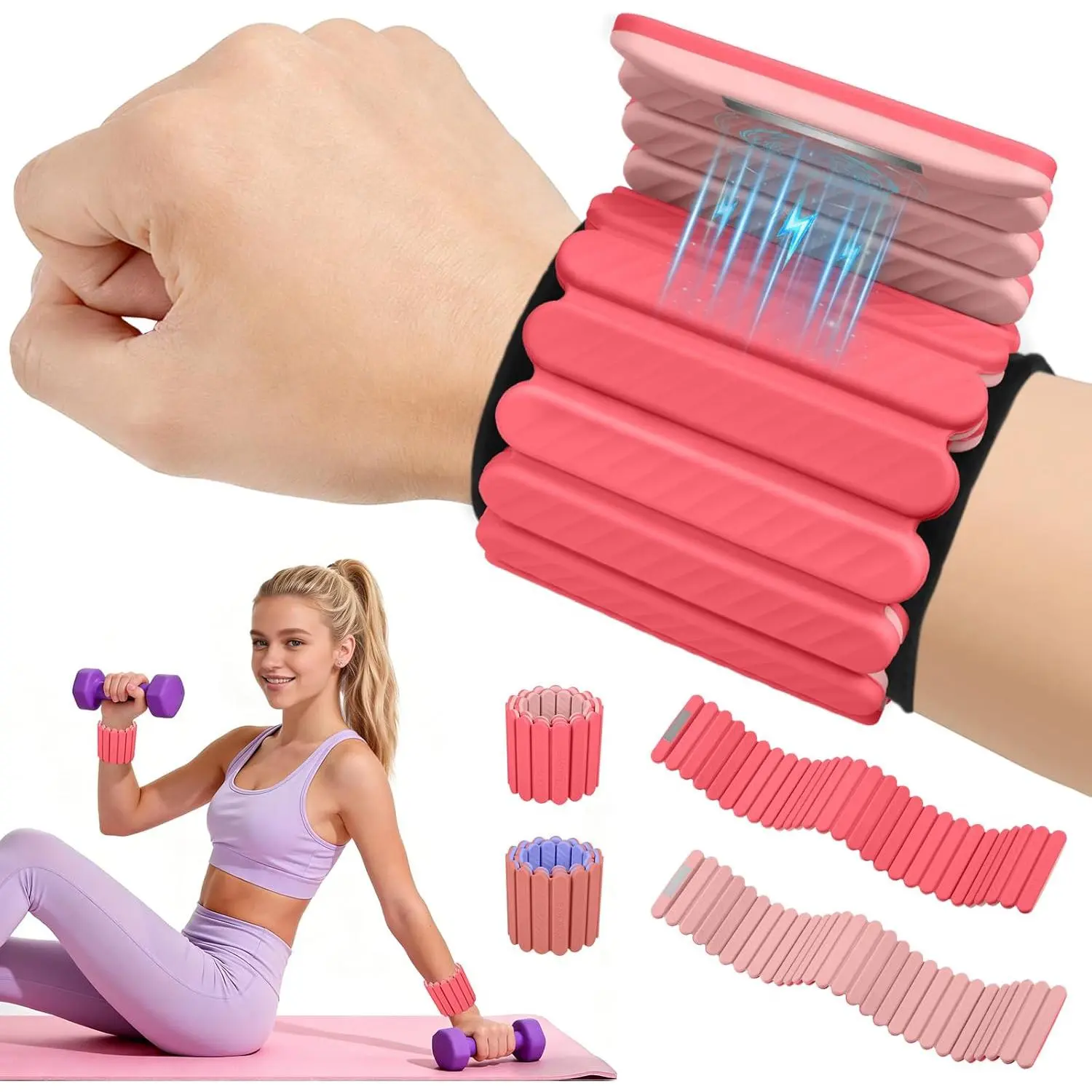Pilates Wrist Weights for Women, Wearable Strong Magnetic Arm & Leg Weights Set of 2, Adjustable Wrist Weights for Walking, Yoga, Strength Training, Swimming, Running & Jogging
