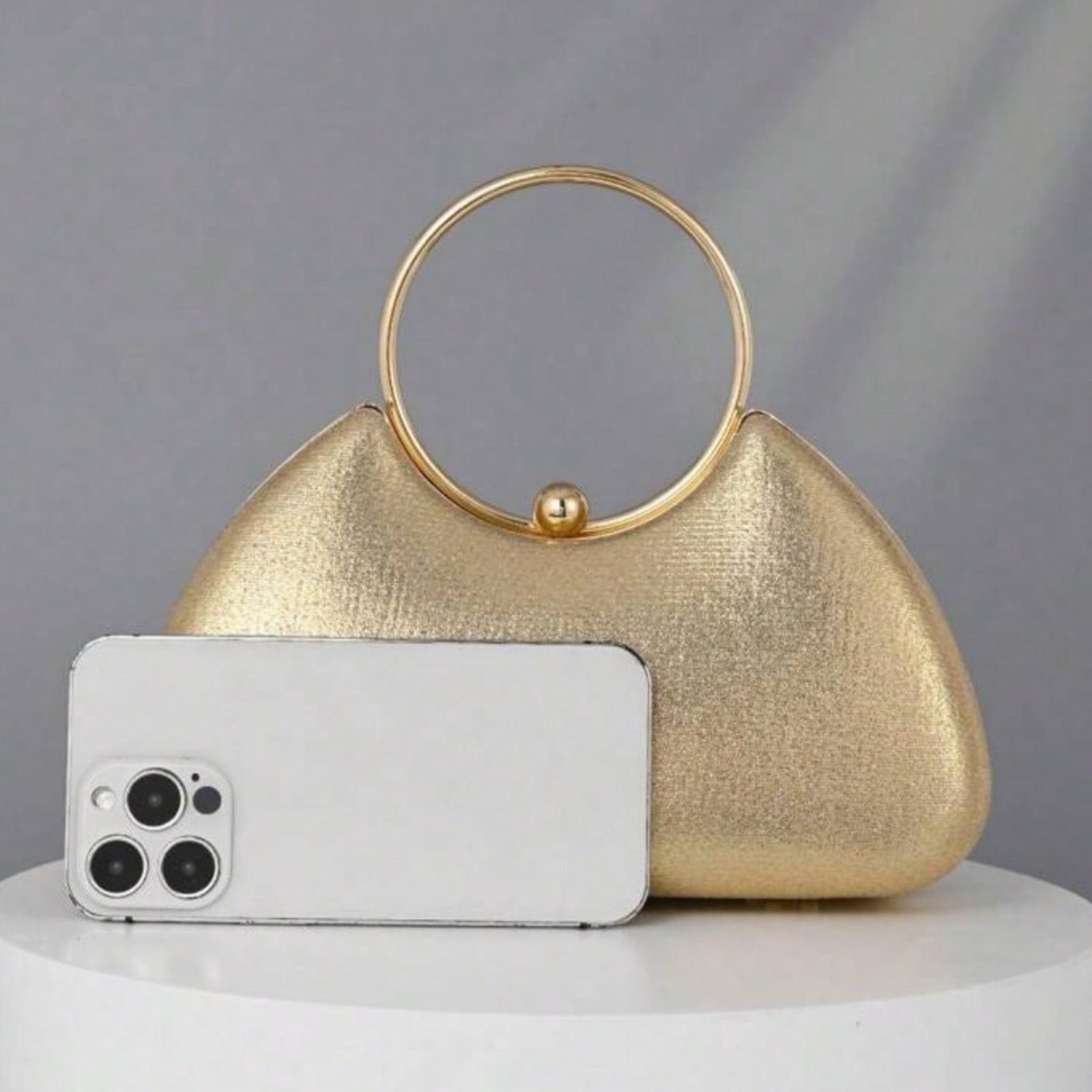 Casual Rhinestone Decor Clutch, Golden Purse Handbag Bucket Bag Evening Bag, Small Crossbody, Dinner Bag, Quiet Luxury Rhinestone Shoulder Bag for Party Girl, Exquisite Woman, Bride Dinner/Banquet Christmas Party Dress