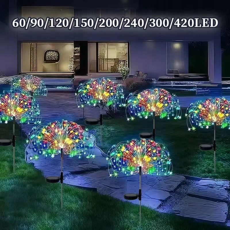 Solar Garden Fireworks Light String, Solar Lights Outdoor, Courtyard Fireworks Lights with 8 Adjustable Lighting Modes, Suitable for Decorative Atmosphere Lights in Porch/backyard/Valentine's Day/Halloween/Thanksgiving.