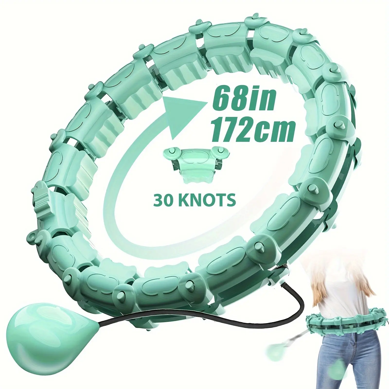 30 Knots Adult 2-in-1 Smart Hula Hoop, 68-Inch Adjustable and Detachable Fitness Hula Hoop with Weighted Ball, for Ab Workouts and Fat Loss