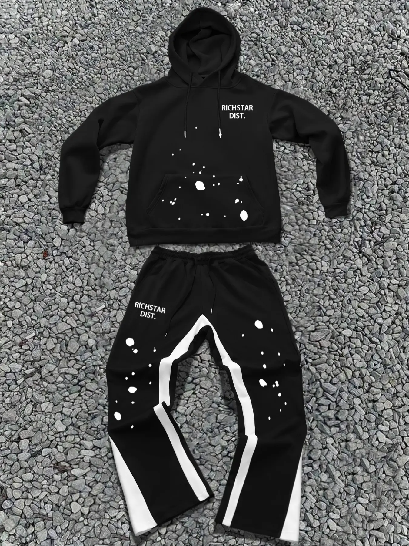 Men's Fashion Graphic Print Hoodie Set, Casual Loose Fit Long Sleeve, Perfect for Fall & Winter, Stylish Daily Wear Top