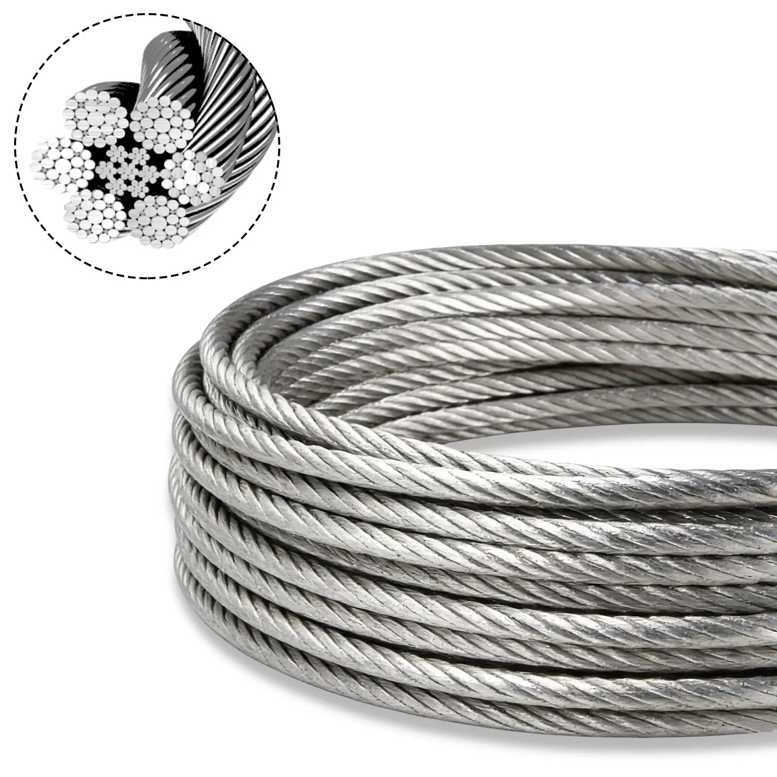 3/8 Stainless Steel Cable 100 Ft 7x19 Strands Wire Rope Cable with 12000 Lbs Breaking Strength M10 Clips Thimbles for Dock Boat Lifting Outdoor Deck Railing