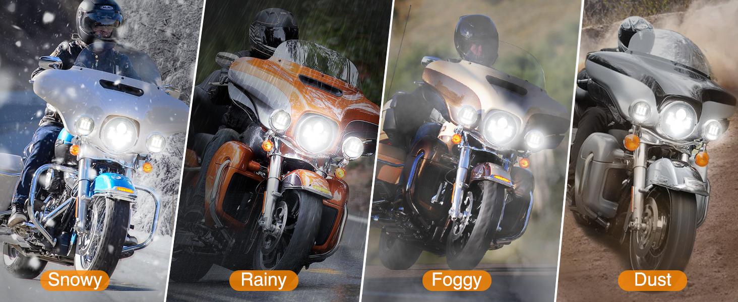 Nilight Motorcycle 7Inch DRL LED Headlights 4.5Inch Fog Lights Chrome Kits