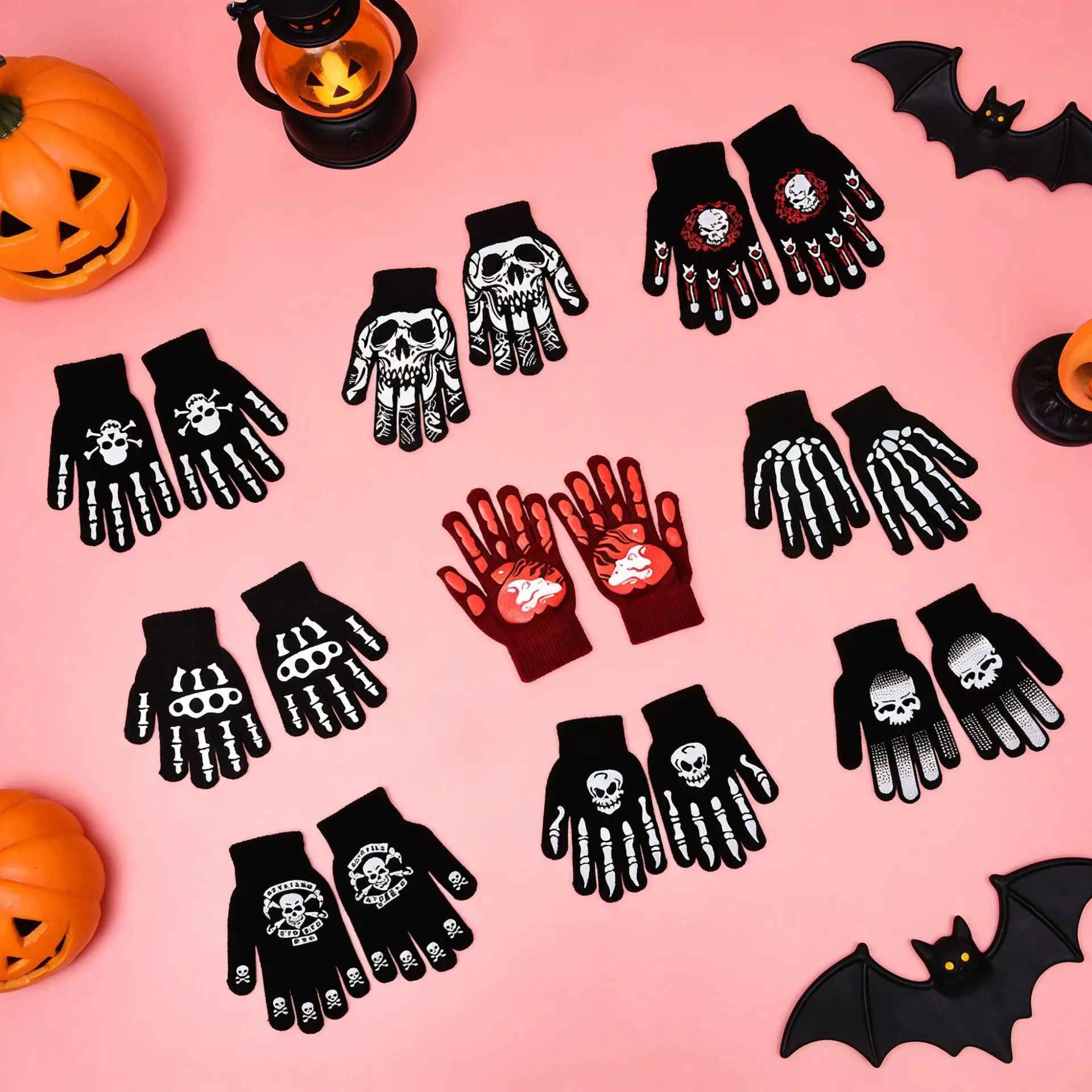 Skeleton Gloves for Halloween, Fingerless Black Gloves with Glow in the Dark Bone Design, Spooky Costume Accessories, Goth Streetwear Gloves for Party, Cosplay and Daily Wear