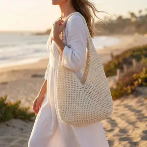 Women's Vintage Crochet Shoulder Bag - Summer, Lightweight, Large Capacity, Hollow Knitted Design - Casual Tote for Beach, School summerwins