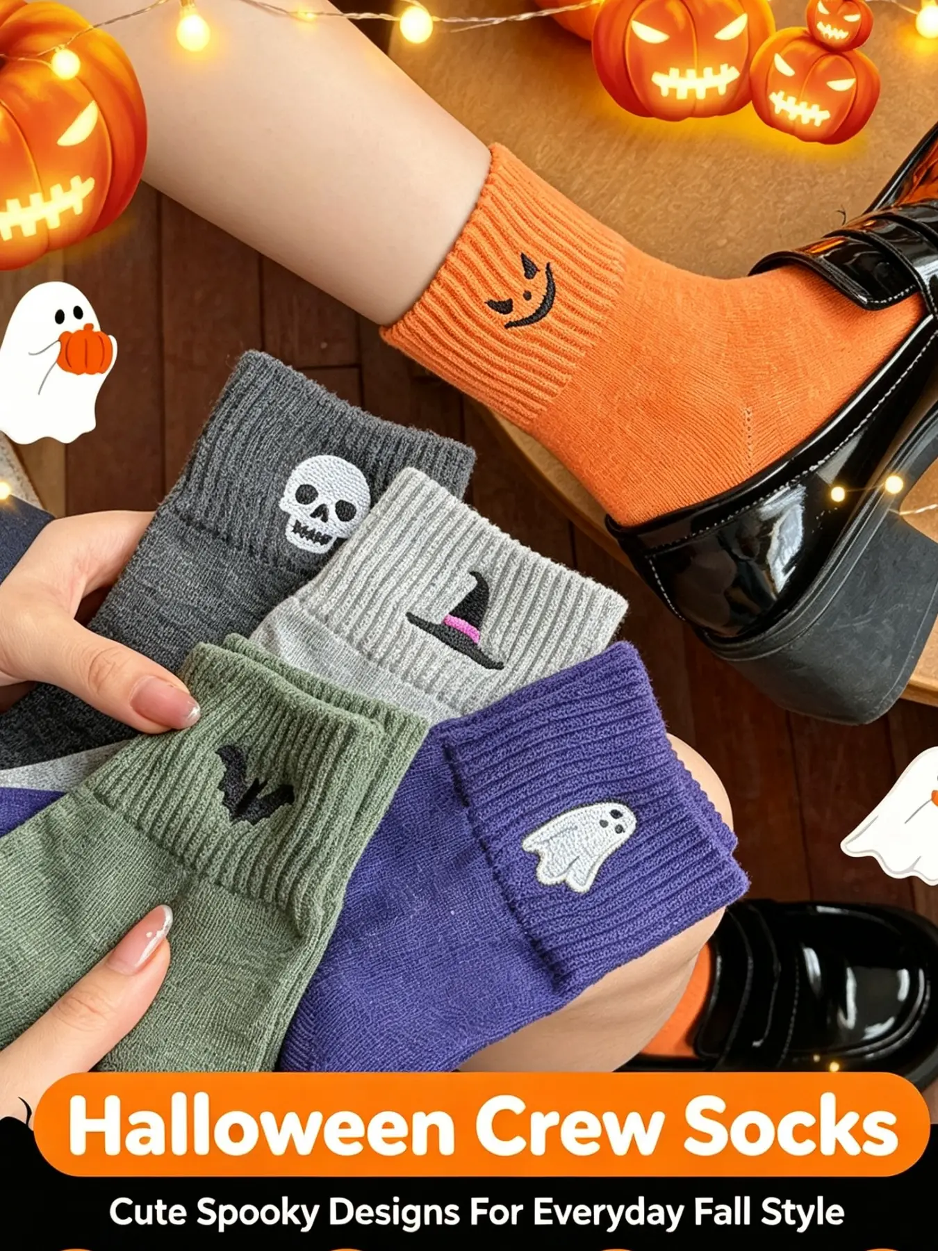 Viral Cute Halloween Socks for Women, 1/4 Pairs Cozy Novelty Crew Socks Set, Funny Pumpkin Ghost Cartoon Mid-Calf Knit Socks, Soft Stretch Warm Fall Winter Essentials for Daily Wear, Halloween Party, Work, School & Gifts