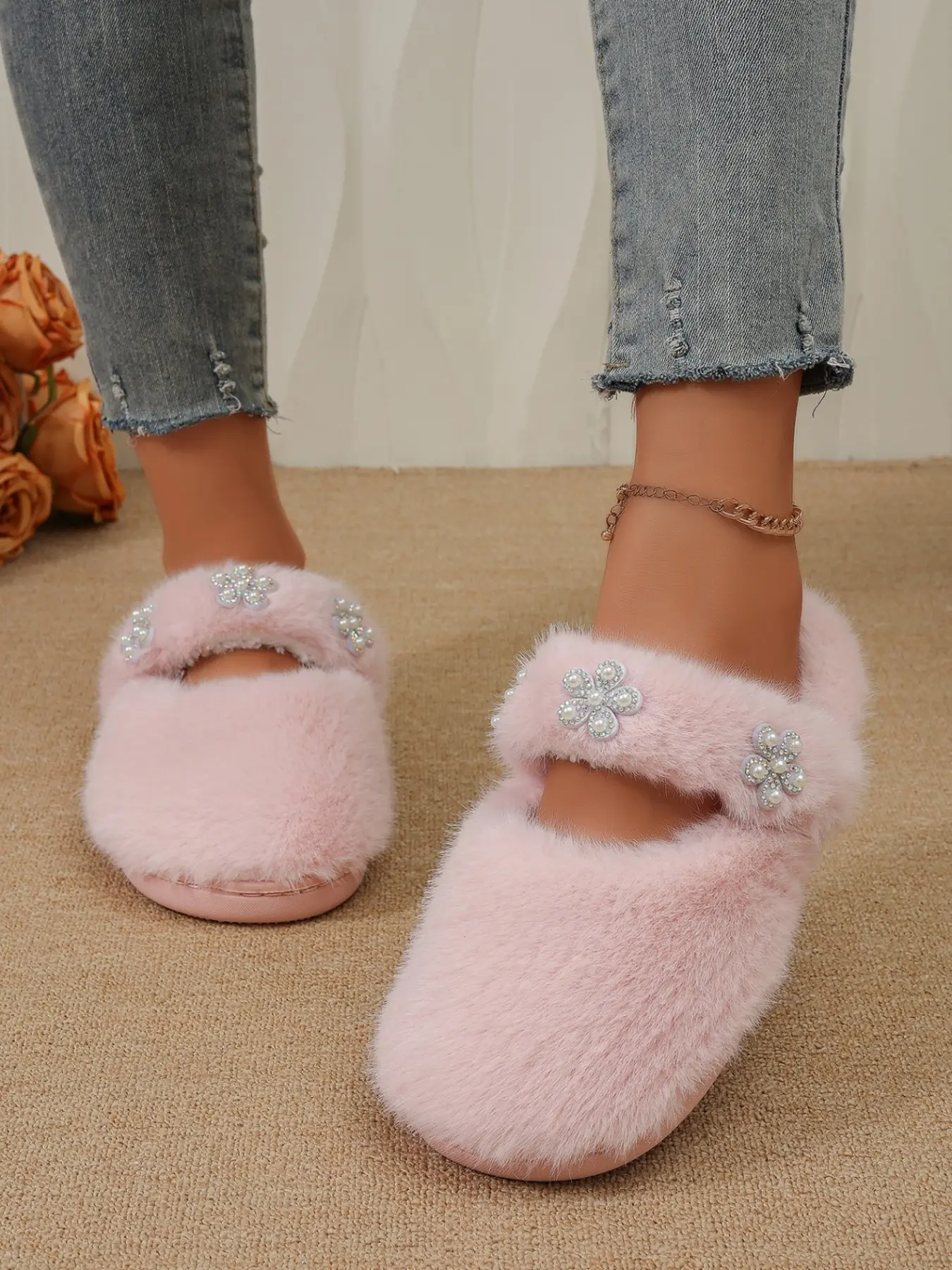 Women's Velvet Slippers, Elegant Rubber Sole, Fine Velvet Upper, Solid Pattern, Less Than Ankle Height, Spring Summer Autumn Winter