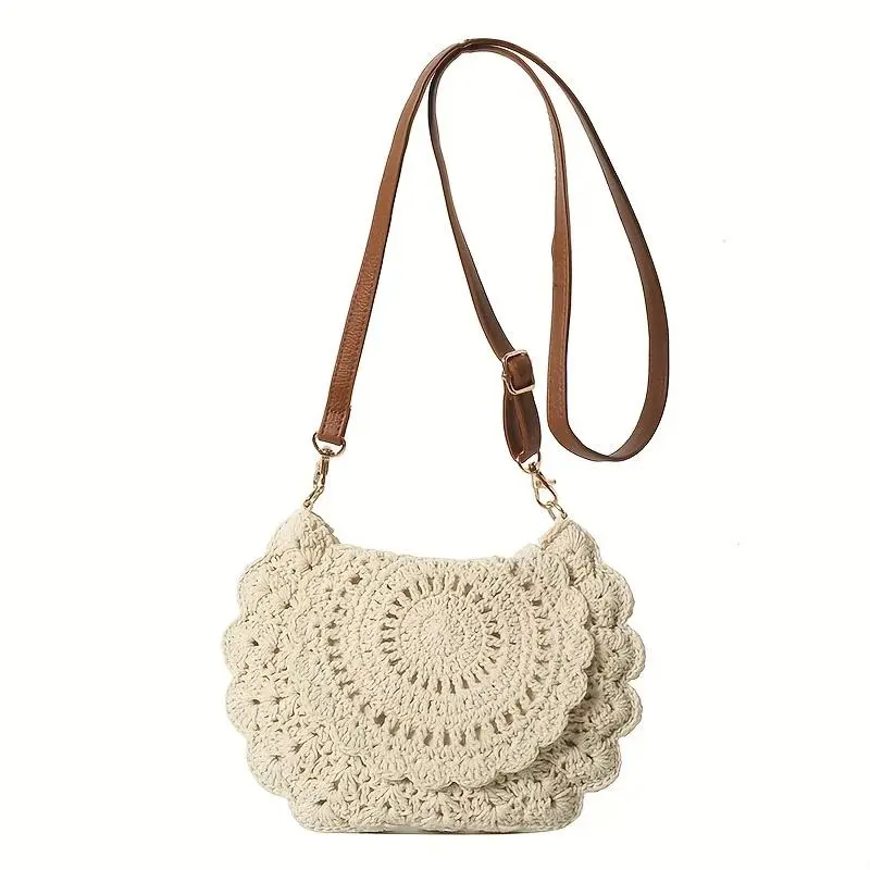 Boho Shoulder Purse for Women, Woven Knitwork Saddle Handbag with Adjustable Strap, Multi-Function Crossbody for Light Outdoor & Beach, Boho Shoulder Purses, Woven Knitted, Casual, Hiking / Light Outdoor, Saddle Bag, Knitted Fabric, Sports, Chic Crossbody