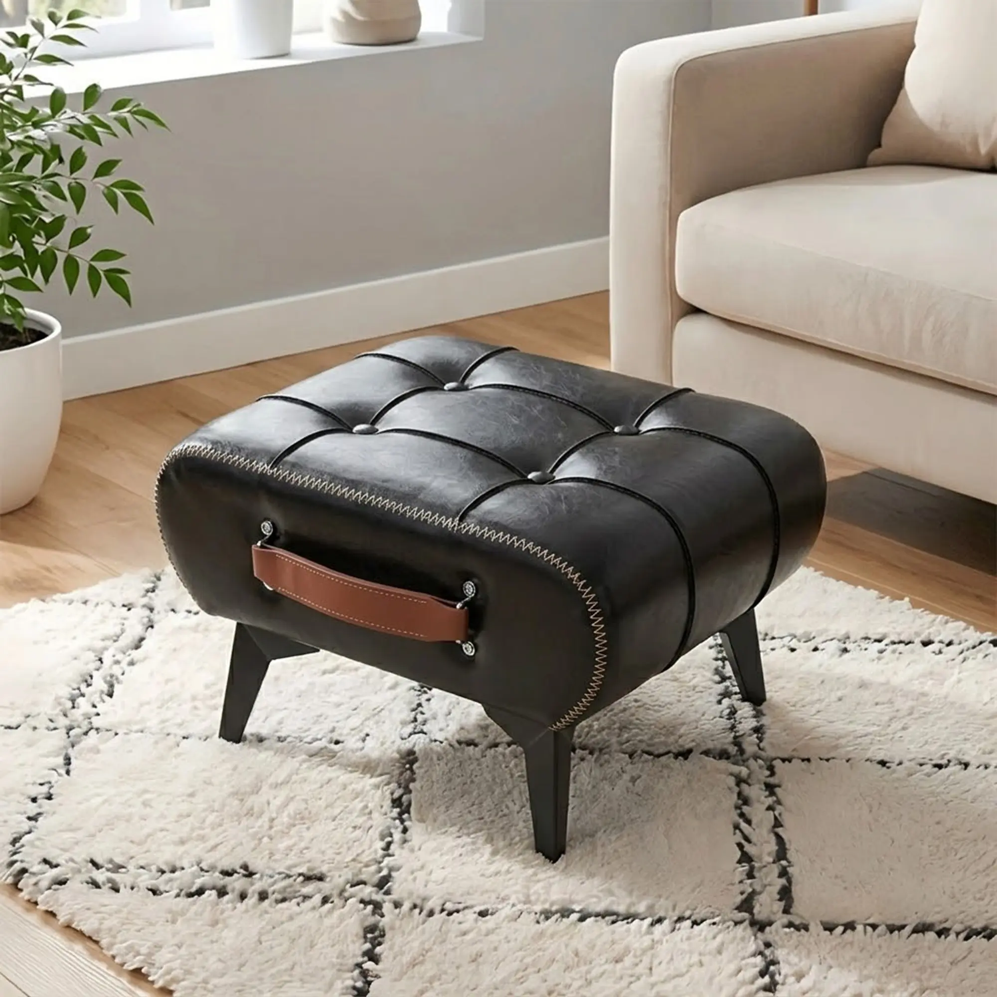 Nokaa upholstered Storage Ottoman Footstool with Hidden Storage, Portable Handle, Metal Legs, Square Foot Rest for Living Room, Bedroom, Entryway, Multiple Color Options