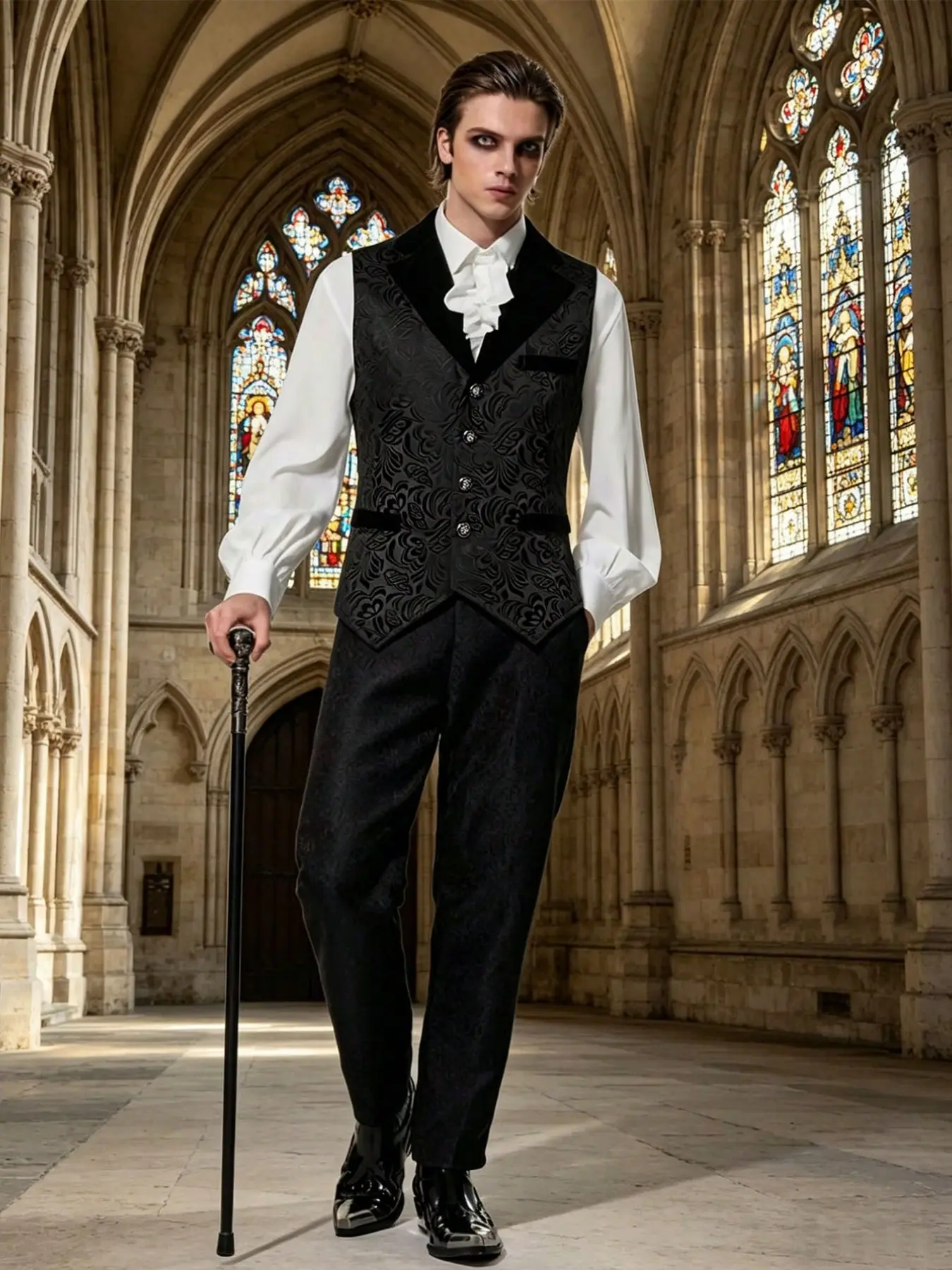Men's Medieval Costume Retro Gothic Long Dress Vest, Vintage Style Outerwear, Menswear, Perfect for Historical Reenactments and Theme Events