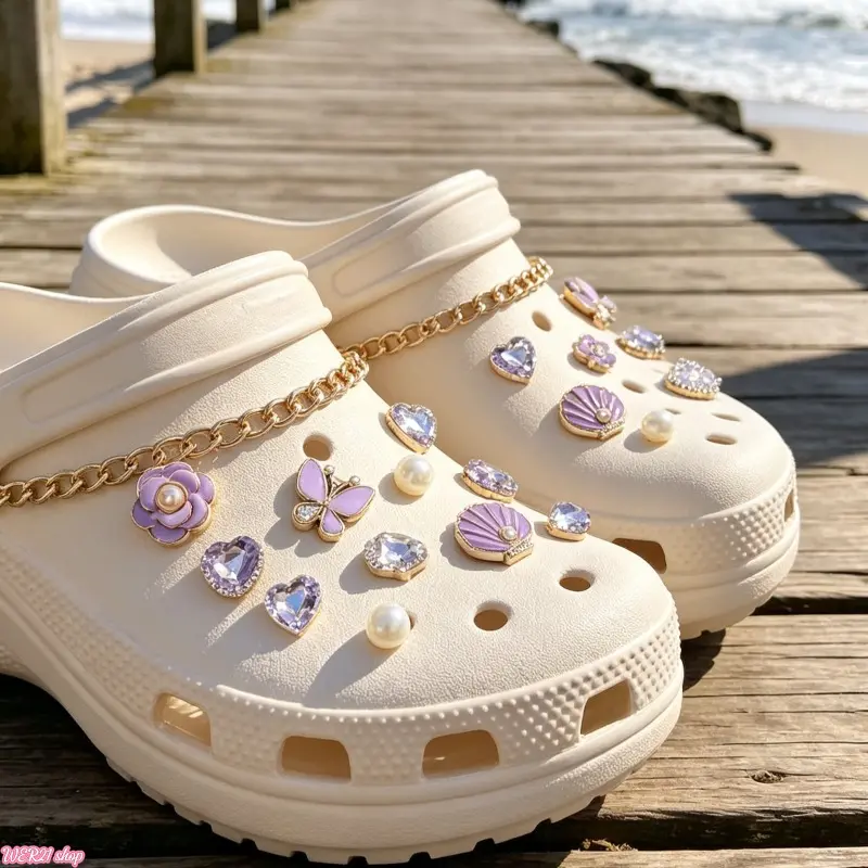 (Shoes not included)Viral 2026 Kawaii Purple Bear Bow Tie Decorations, Cute Cartoon Bow Clog Ornaments, Detachable DIY Shoe Accessories for Girls Summer Daily Beach Holiday Gift