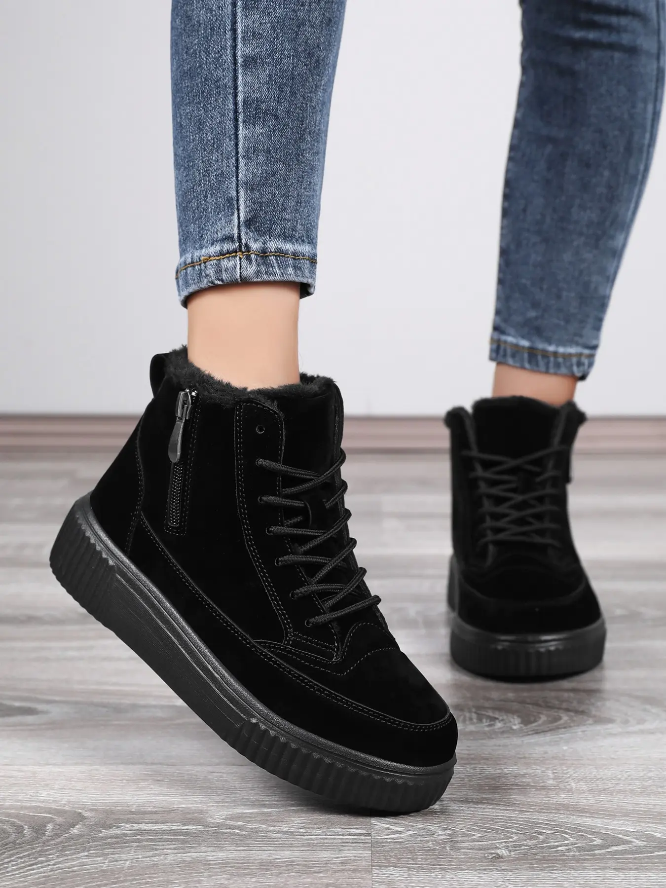 Unisex High-Top Snowboard Shoes, Warm Fleece Lining, Anti-Slip Sole, Side Zipper, Perfect for Winter, Casual & Home Wear
