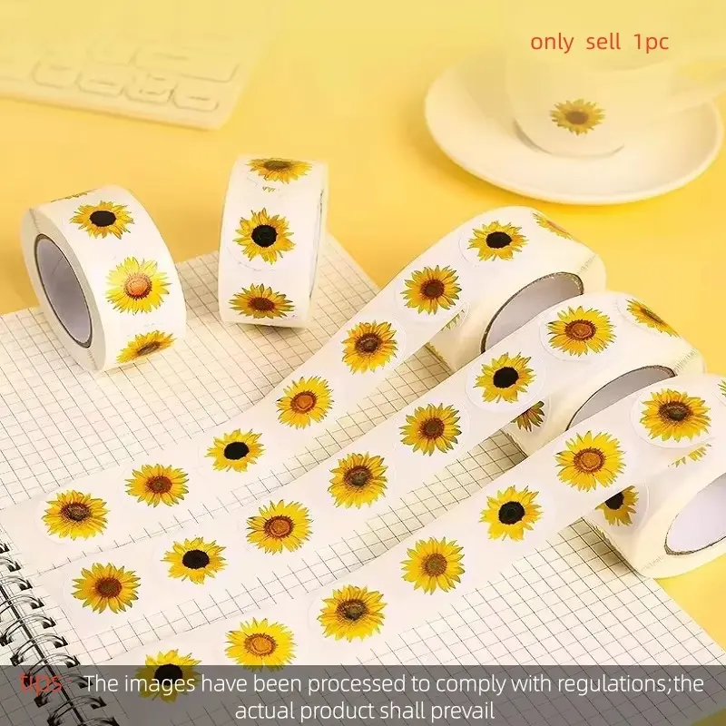 500 Pieces 1.5 Inch Round Sunflower Stickers 8 Floral Patterns Self Adhesive Labels for Craft Journal Bottle Decoration